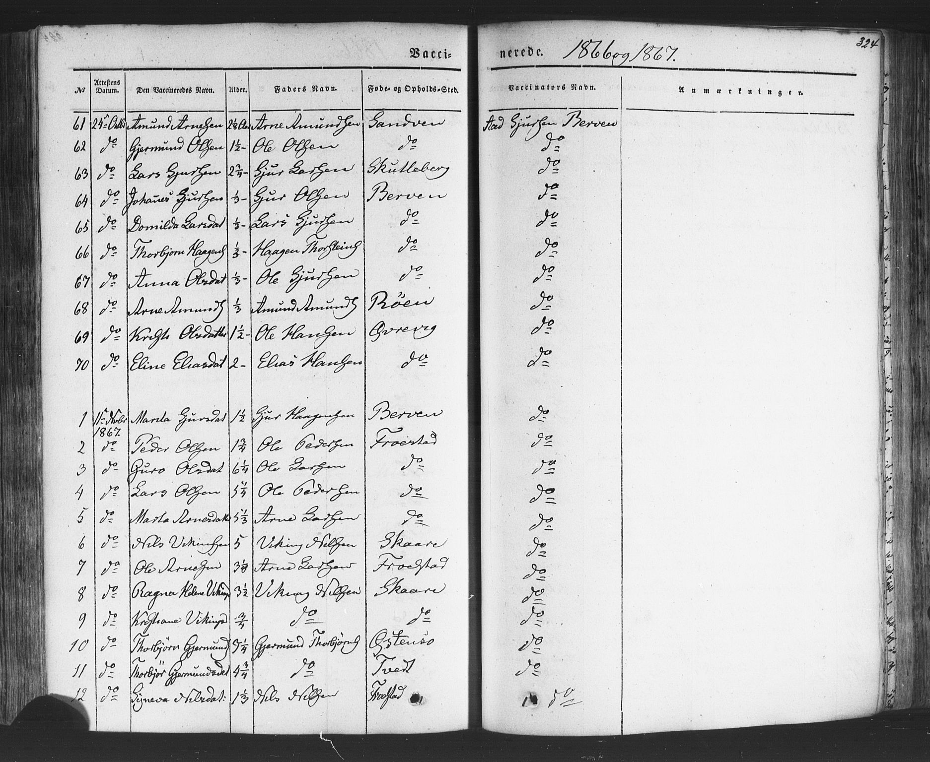 Kvam sokneprestembete, SAB/A-76201/H/Haa: Parish register (official) no. A 9, 1864-1879, p. 324
