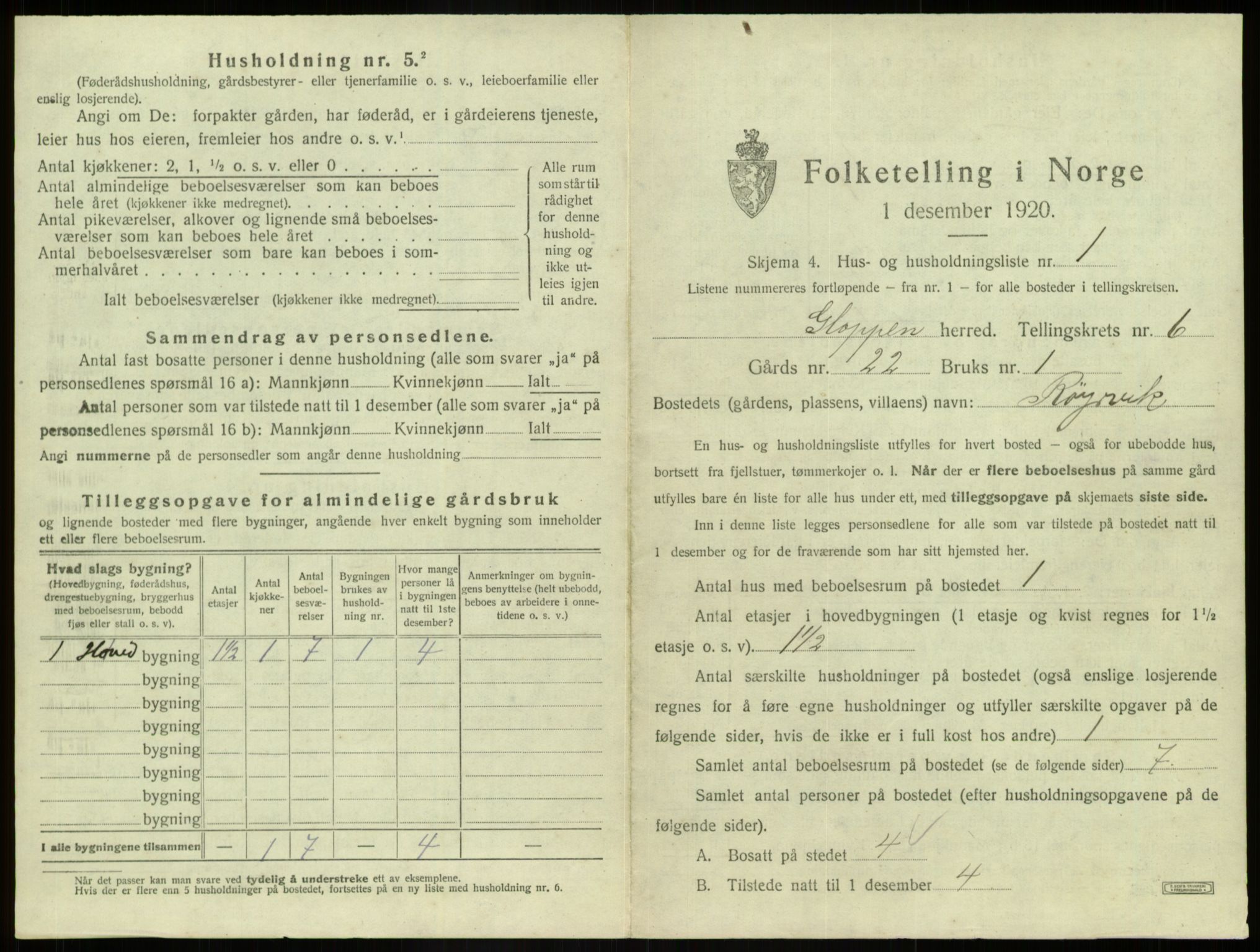 SAB, 1920 census for Gloppen, 1920, p. 440