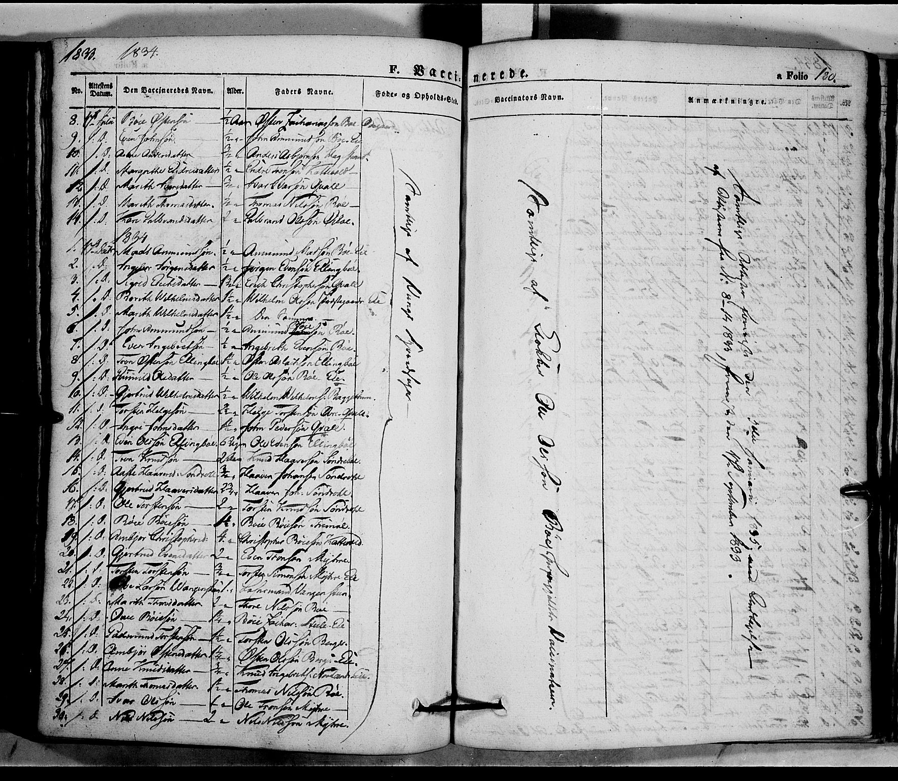 Vang prestekontor, Valdres, SAH/PREST-140/H/Ha/L0005: Parish register (official) no. 5, 1831-1845, p. 180