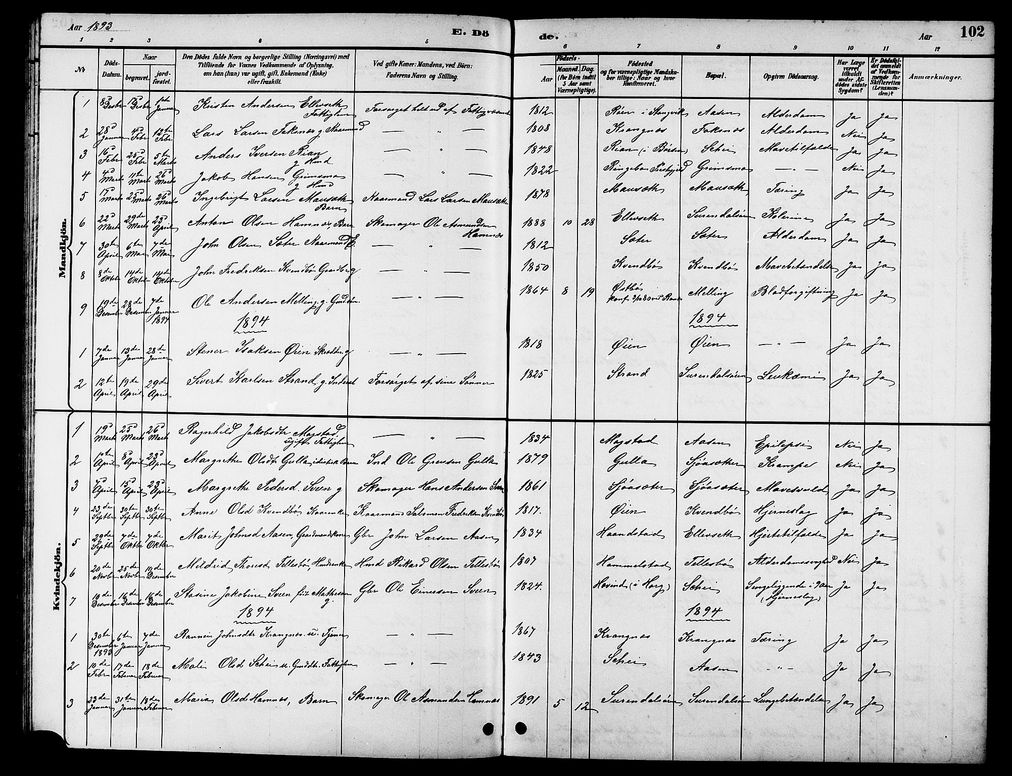 Ministerialprotokoller, klokkerbøker og fødselsregistre - Møre og Romsdal, AV/SAT-A-1454/596/L1058: Parish register (copy) no. 596C01, 1891-1907, p. 102