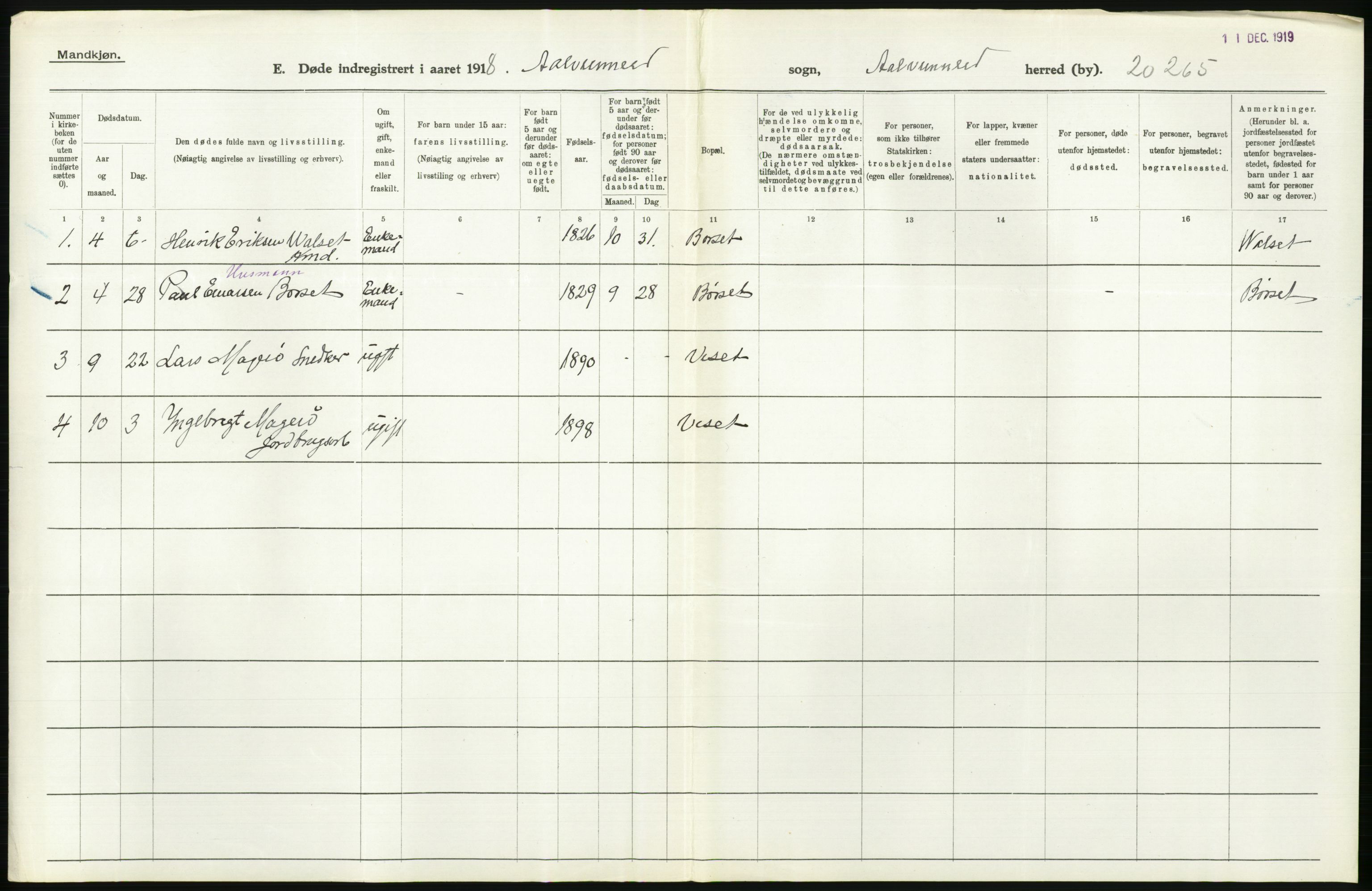 Statistisk sentralbyrå, Sosiodemografiske emner, Befolkning, AV/RA-S-2228/D/Df/Dfb/Dfbh/L0045: Møre fylke: Døde. Bygder og byer., 1918, p. 504