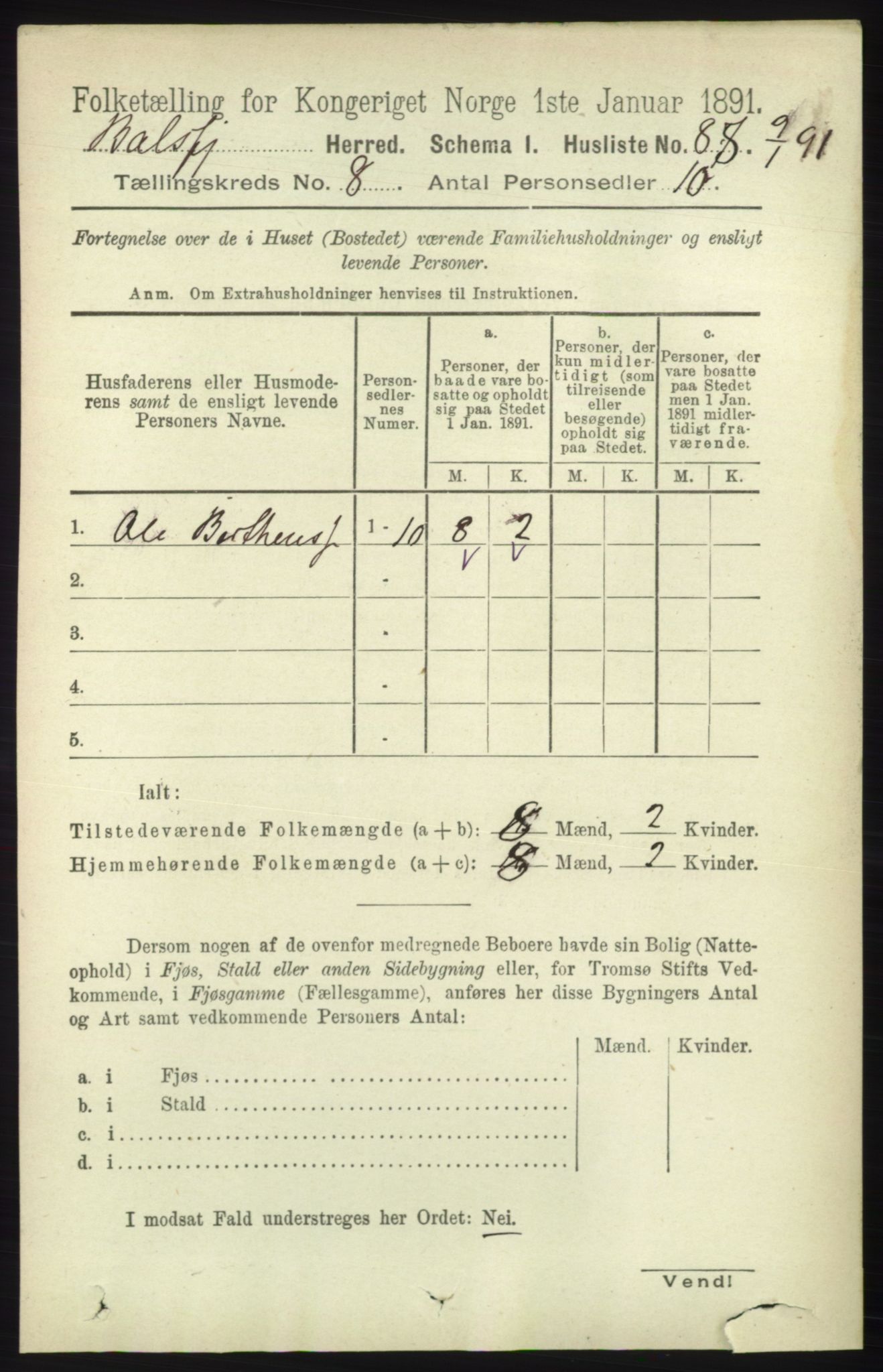 RA, 1891 census for 1933 Balsfjord, 1891, p. 2454