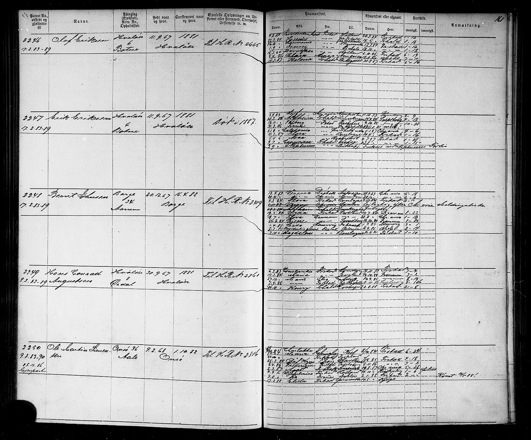 Fredrikstad mønstringskontor, AV/SAO-A-10569b/F/Fc/Fca/L0004: Annotasjonsrulle, 1885-1893, p. 164