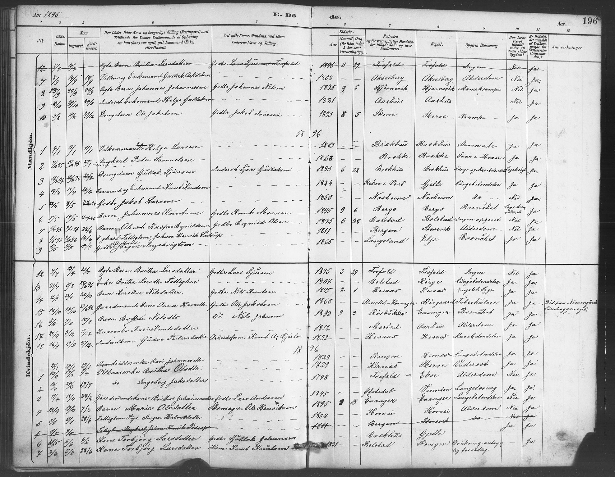 Evanger sokneprestembete, SAB/A-99924: Parish register (copy) no. A 4, 1887-1897, p. 196