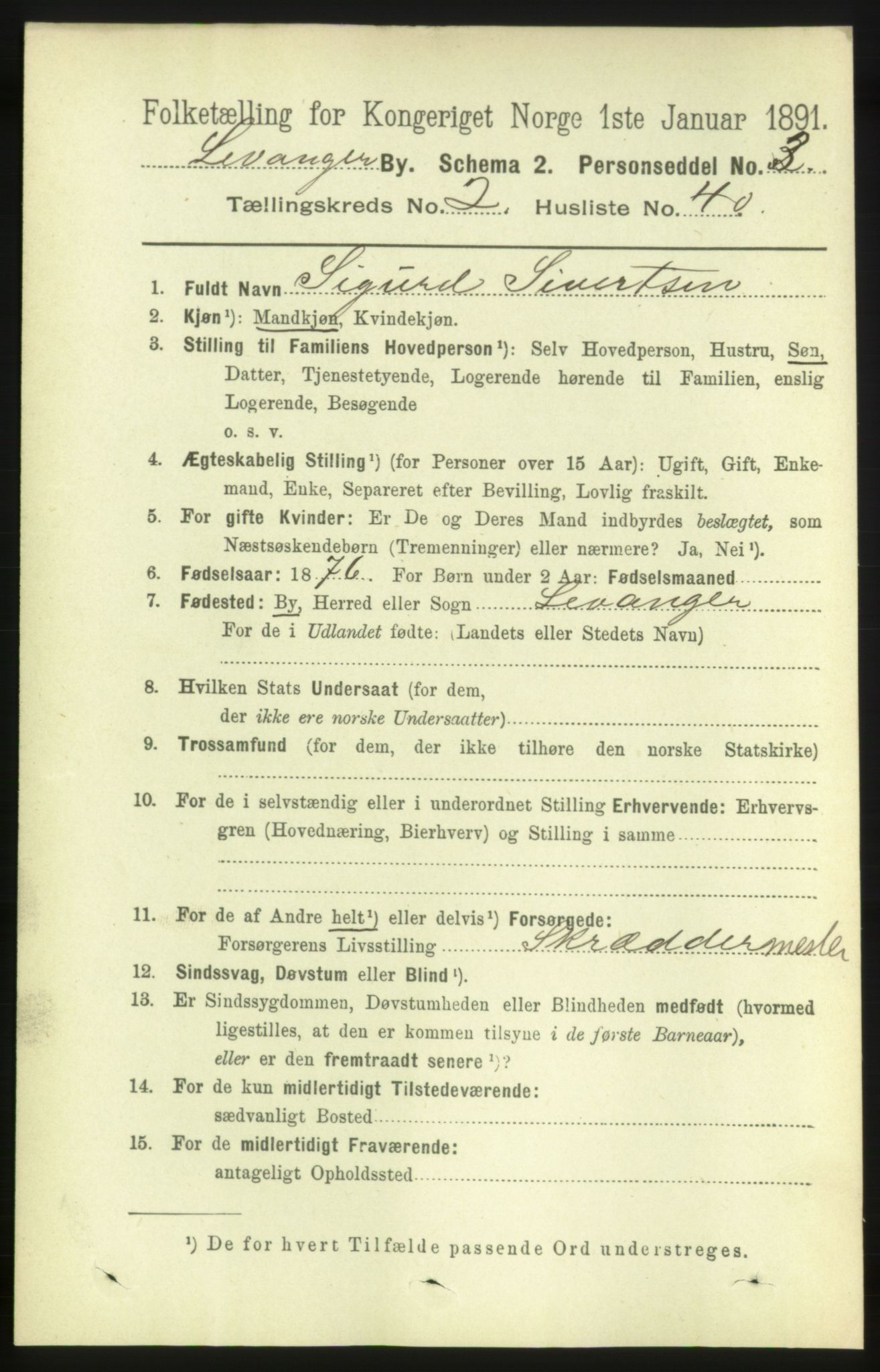 RA, 1891 census for 1701 Levanger, 1891, p. 807