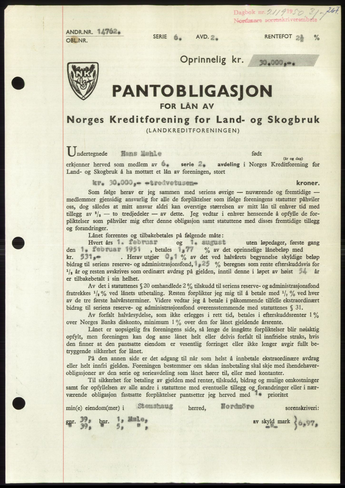 Nordmøre sorenskriveri, AV/SAT-A-4132/1/2/2Ca: Mortgage book no. B105, 1950-1950, Diary no: : 2119/1950