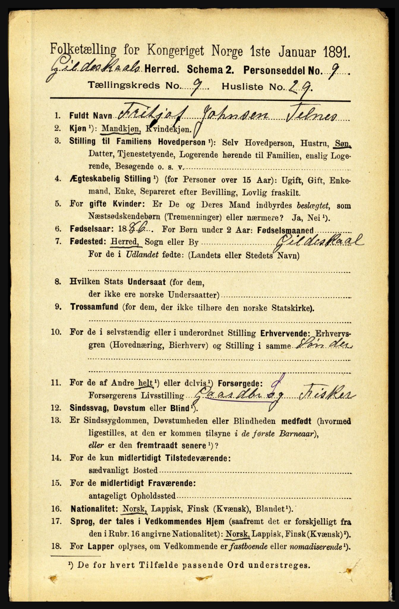 RA, 1891 census for 1838 Gildeskål, 1891, p. 2895