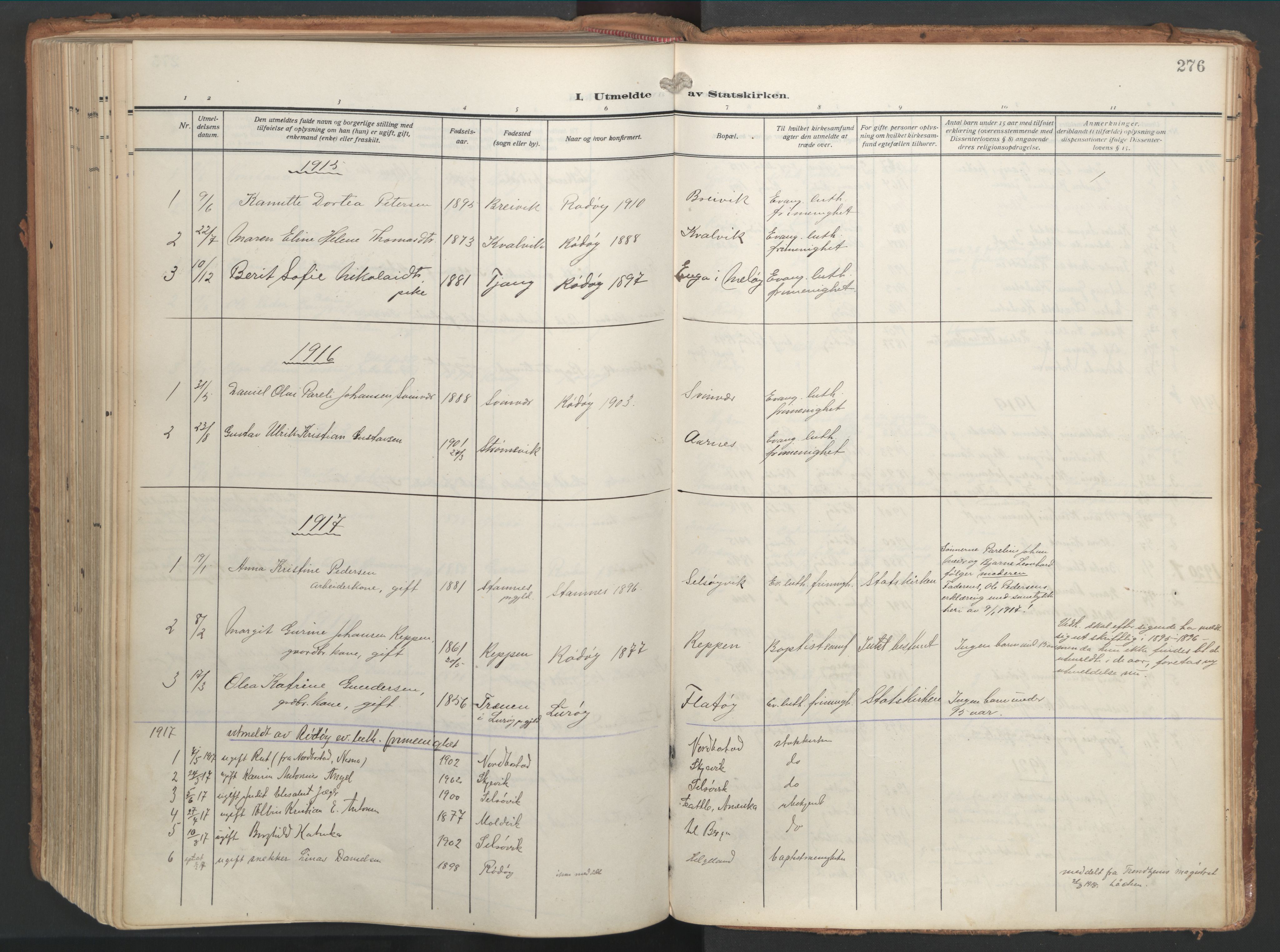 Ministerialprotokoller, klokkerbøker og fødselsregistre - Nordland, SAT/A-1459/841/L0614: Parish register (official) no. 841A17, 1911-1925, p. 276