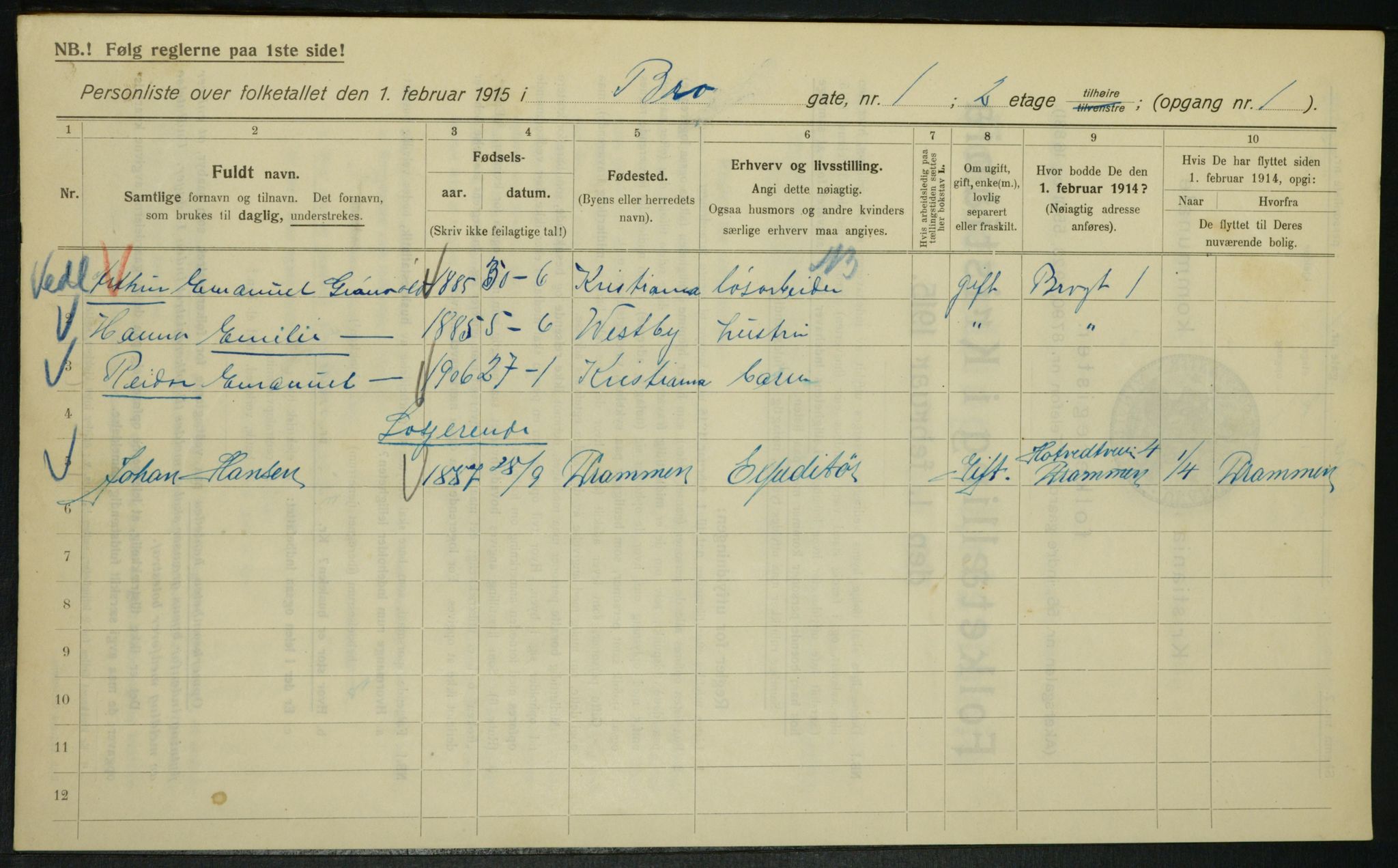 OBA, Municipal Census 1915 for Kristiania, 1915, p. 9613