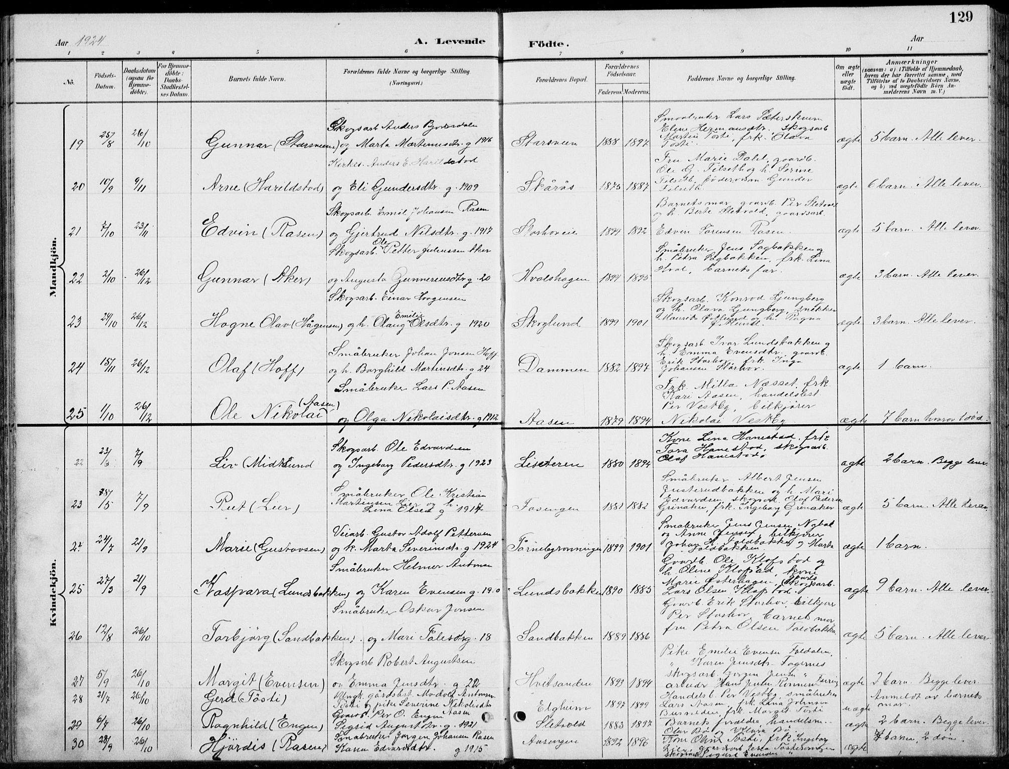 Romedal prestekontor, AV/SAH-PREST-004/L/L0013: Parish register (copy) no. 13, 1896-1937, p. 129