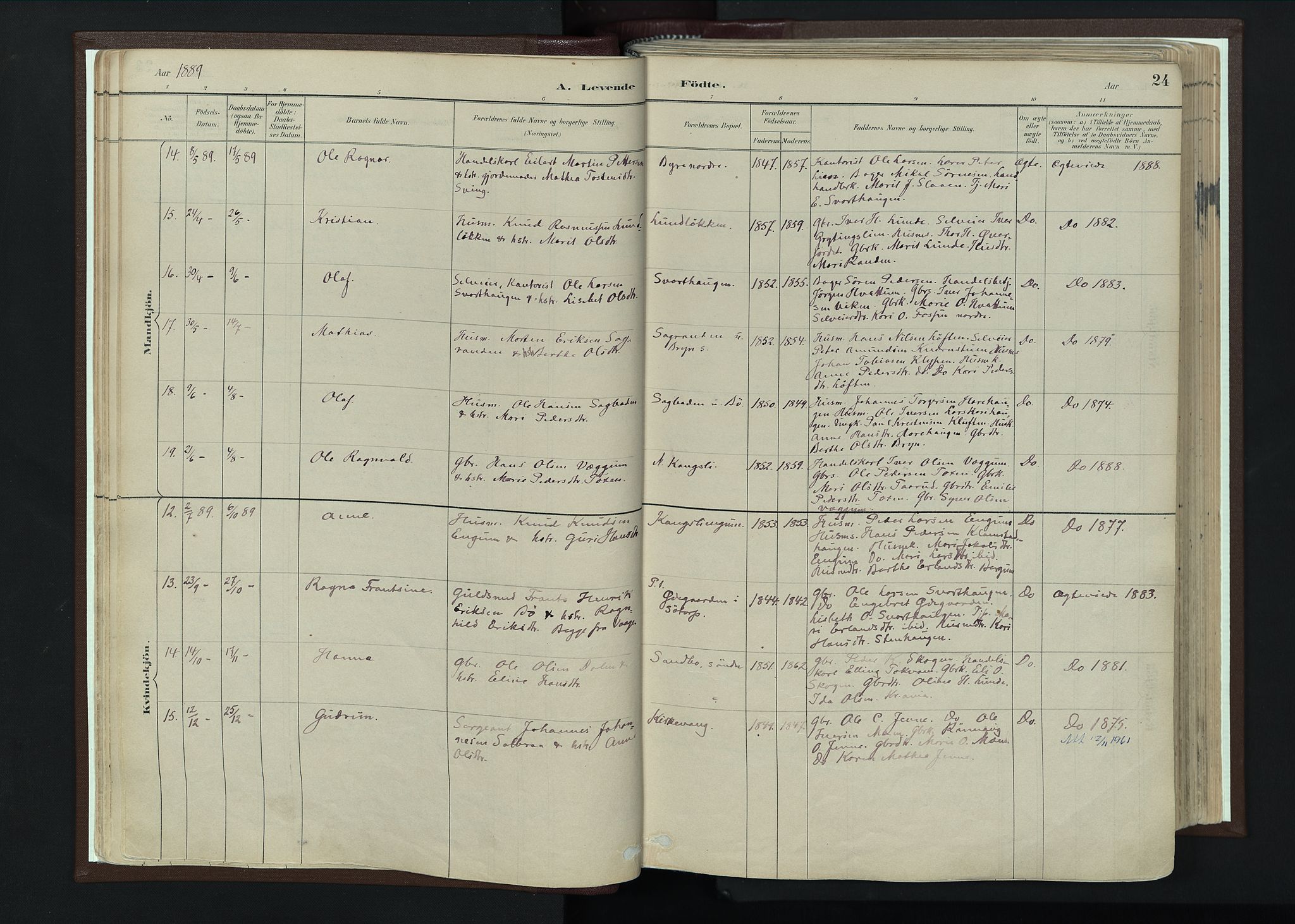 Nord-Fron prestekontor, AV/SAH-PREST-080/H/Ha/Haa/L0004: Parish register (official) no. 4, 1884-1914, p. 24