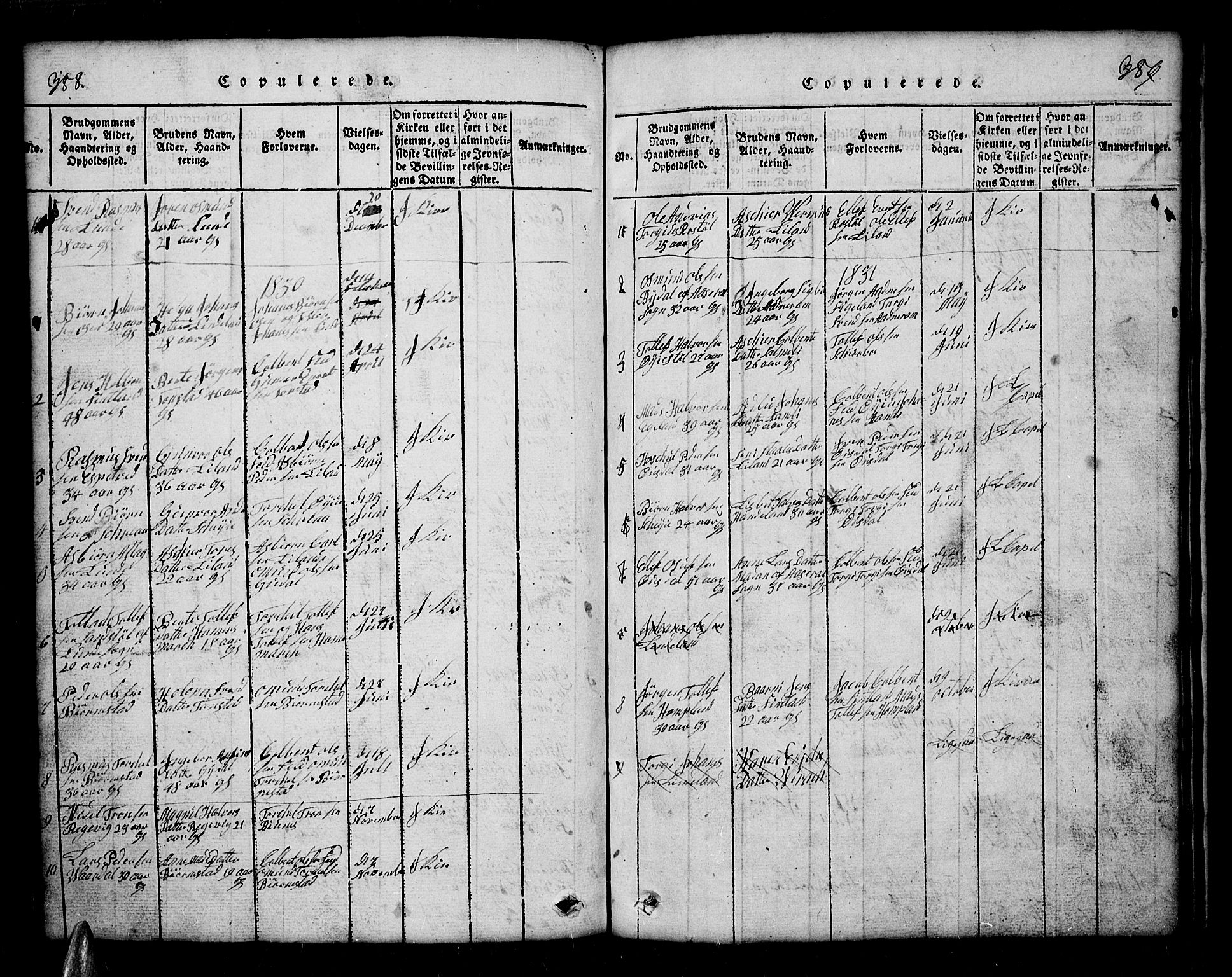 Sirdal sokneprestkontor, SAK/1111-0036/F/Fb/Fbb/L0001: Parish register (copy) no. B 1, 1815-1834, p. 388-389