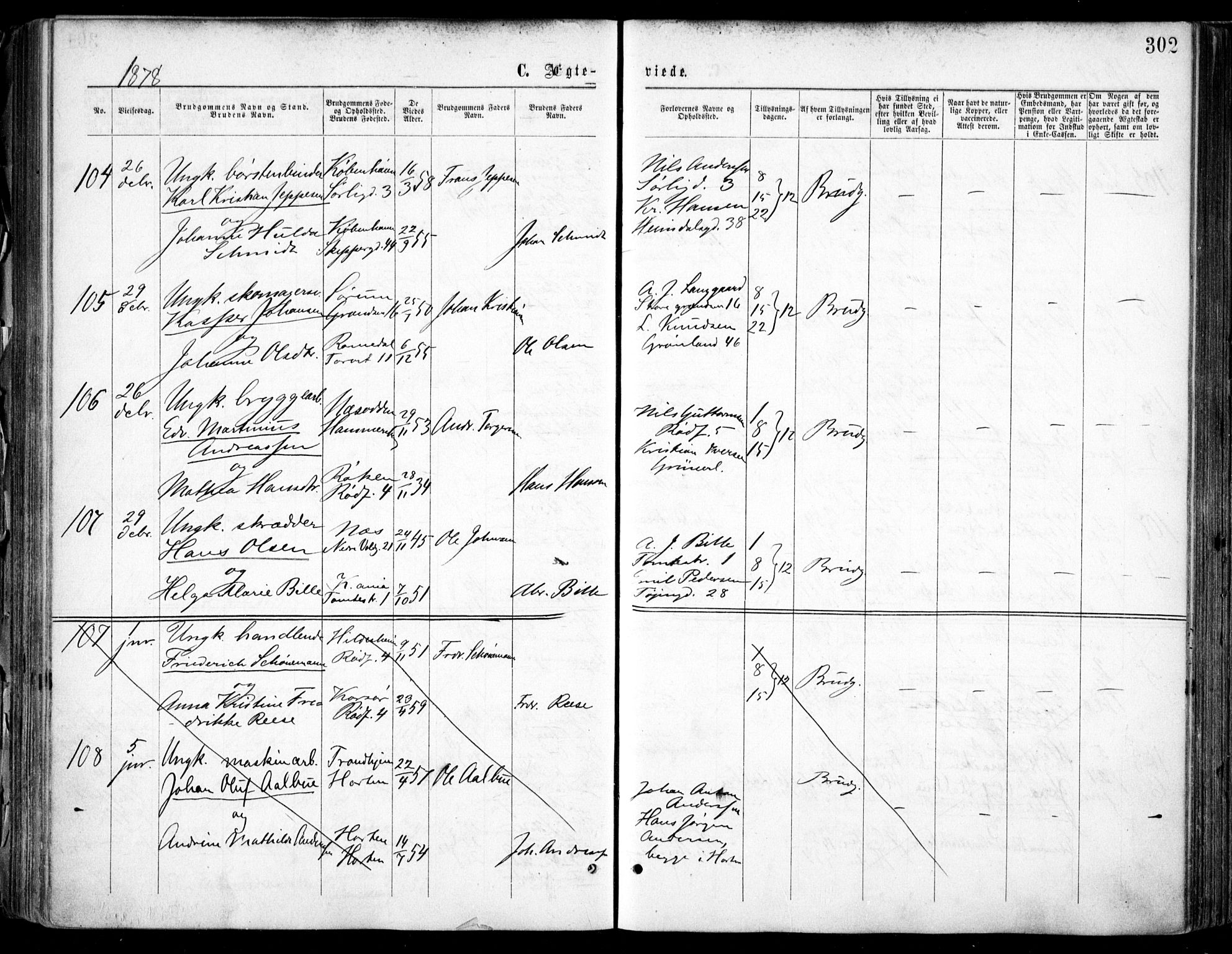 Oslo domkirke Kirkebøker, SAO/A-10752/F/Fa/L0021: Parish register (official) no. 21, 1865-1884, p. 302