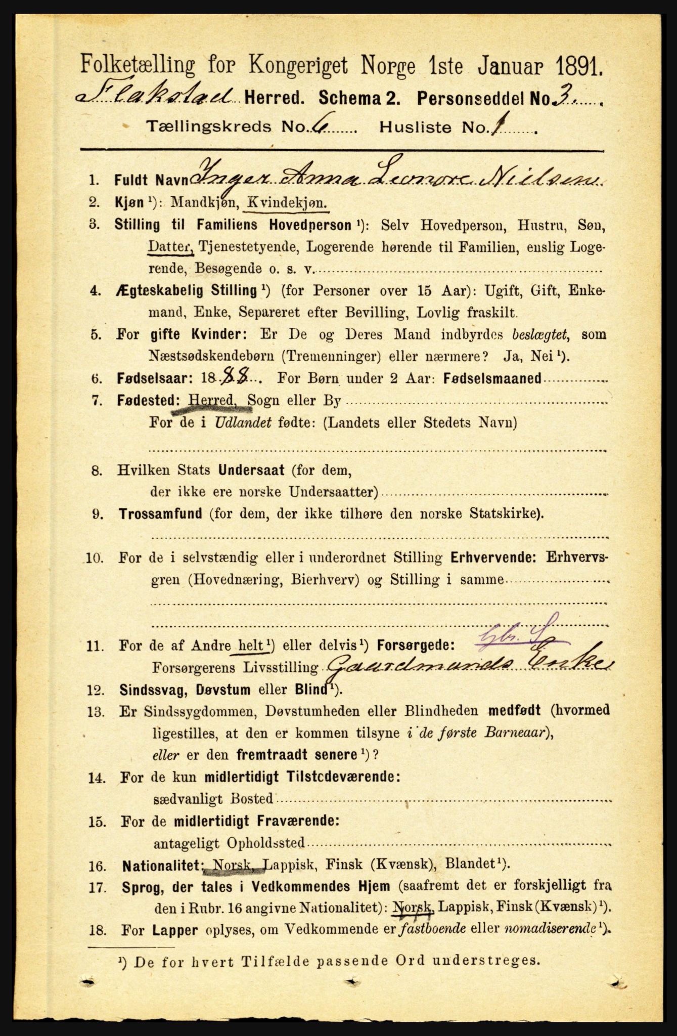 RA, 1891 census for 1859 Flakstad, 1891, p. 2949