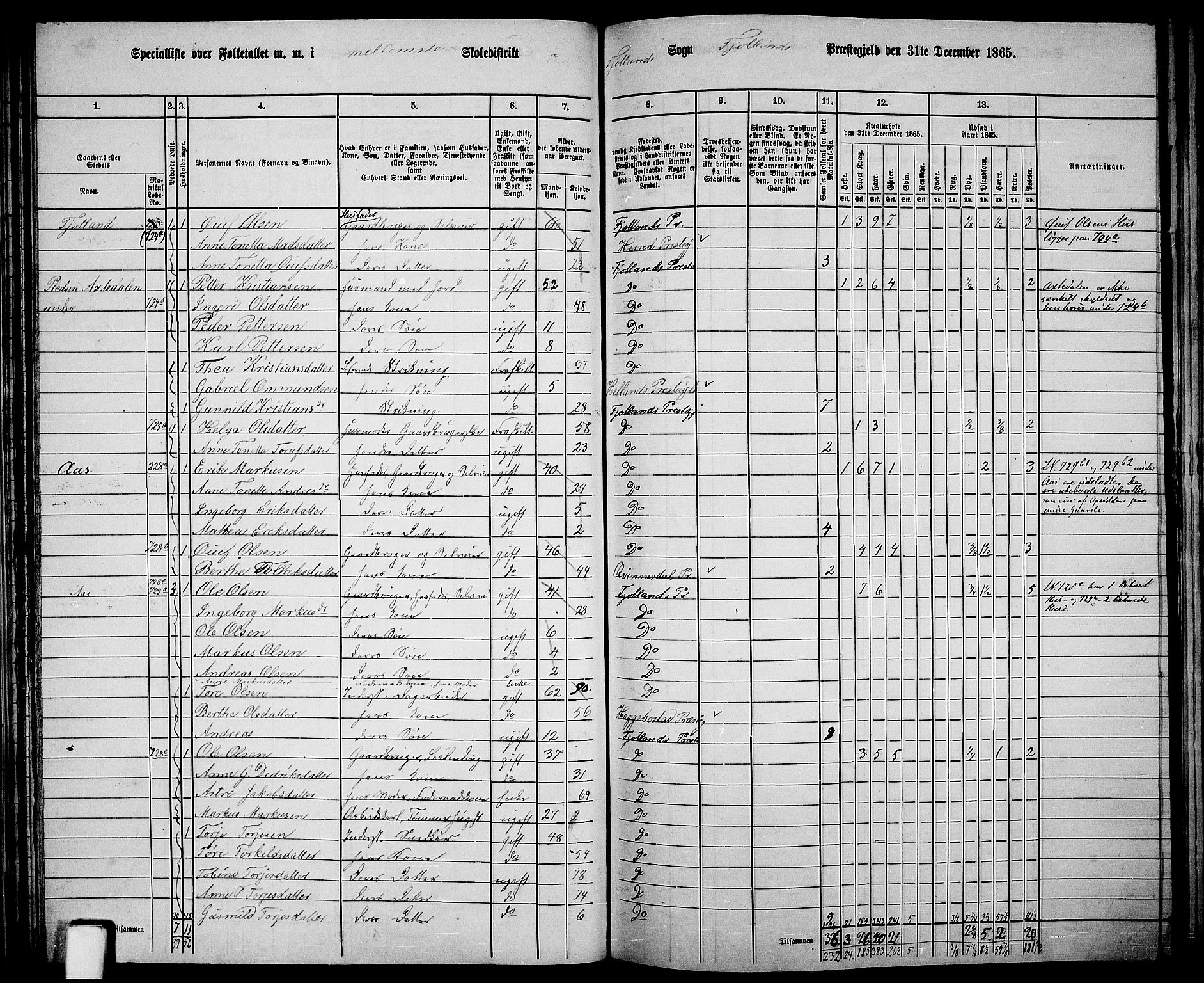 RA, 1865 census for Fjotland, 1865, p. 44