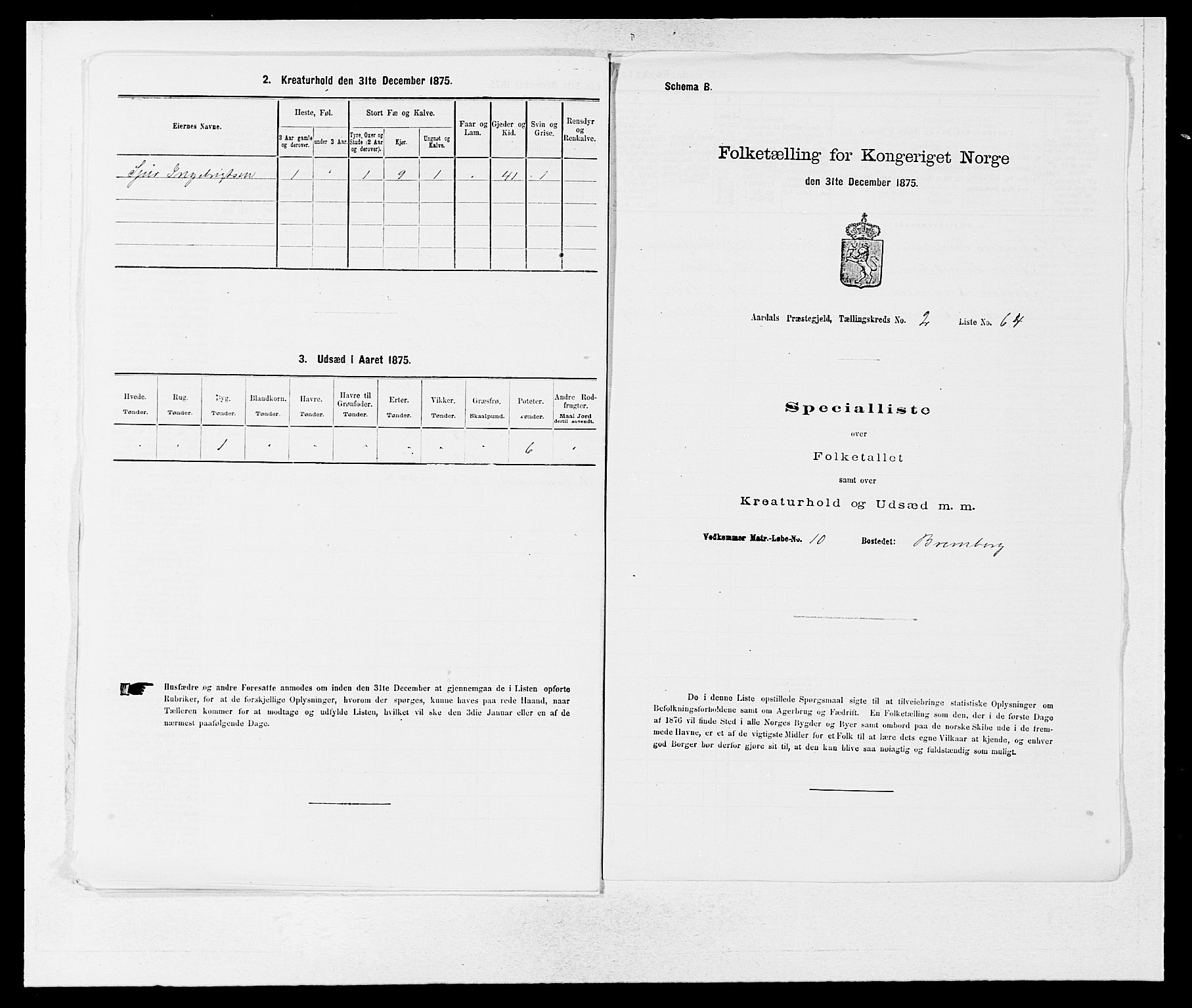 SAB, 1875 census for 1424P Årdal, 1875, p. 304