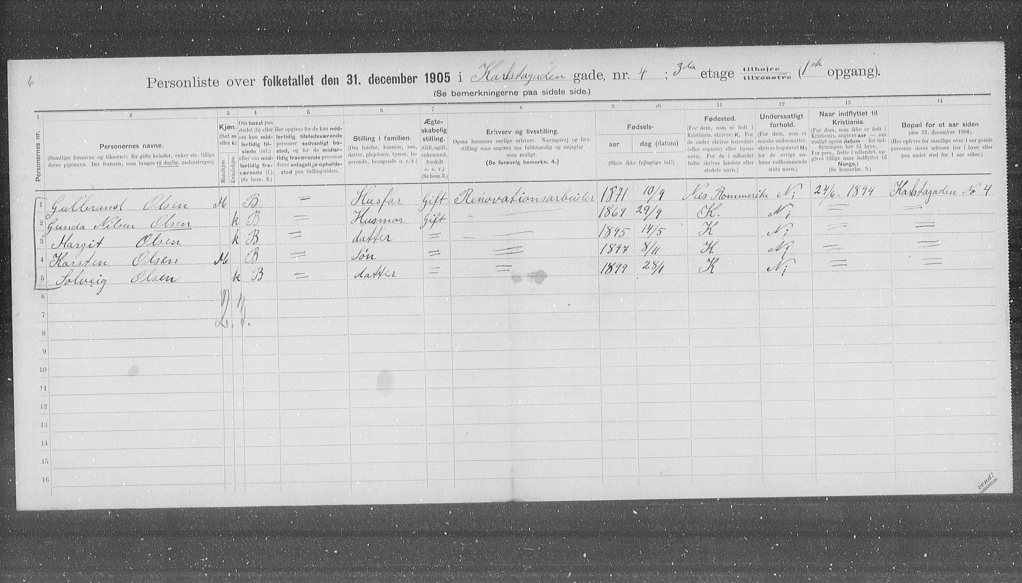 OBA, Municipal Census 1905 for Kristiania, 1905, p. 25512