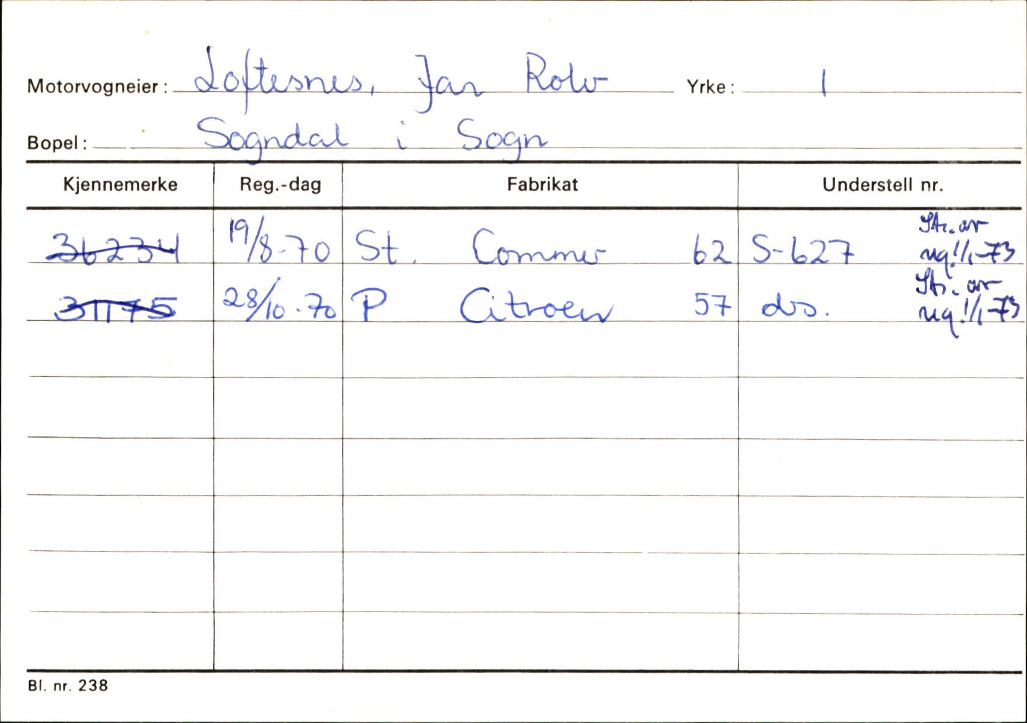 Statens vegvesen, Sogn og Fjordane vegkontor, SAB/A-5301/4/F/L0124: Eigarregister Sogndal A-U, 1945-1975, p. 1579