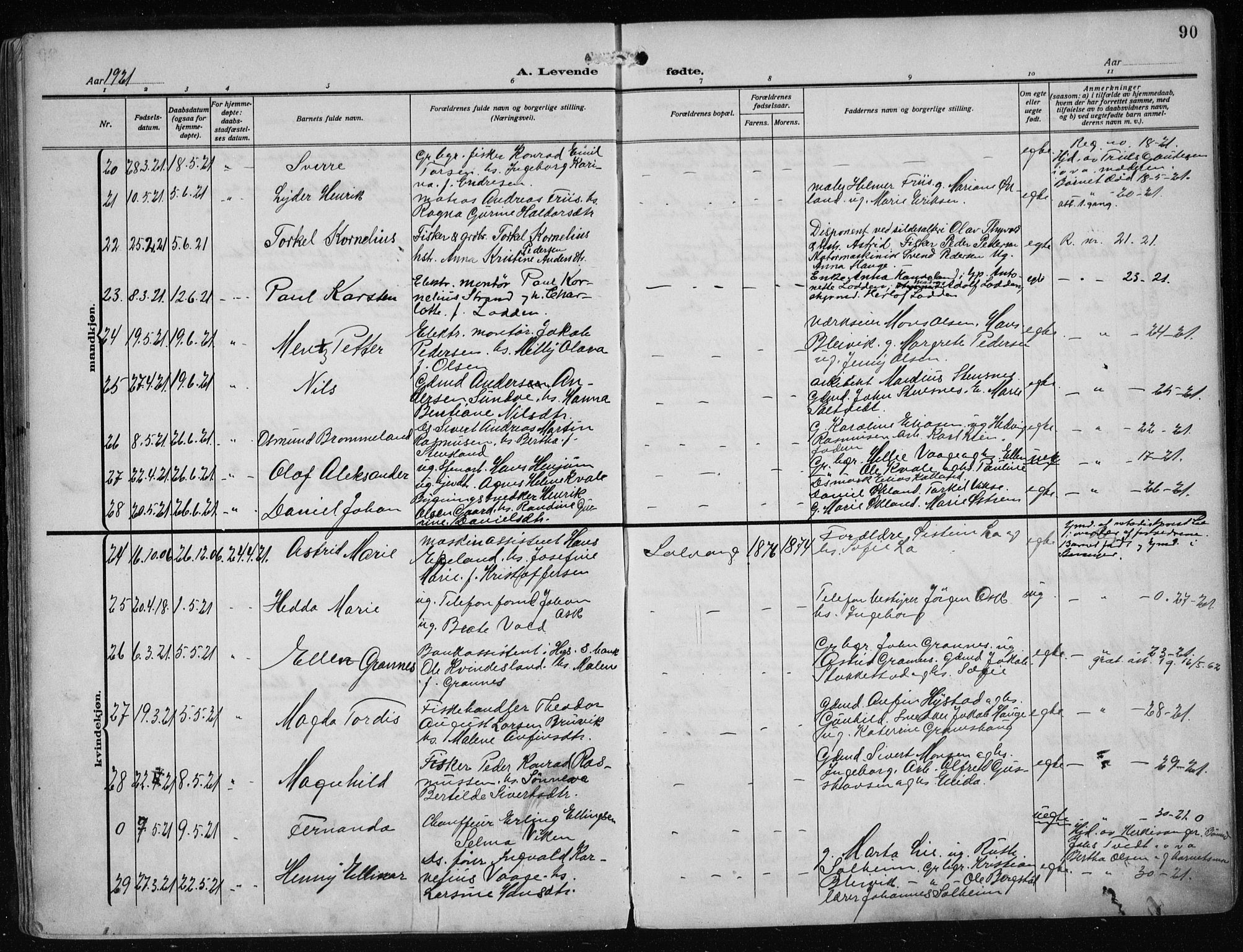 Haugesund sokneprestkontor, AV/SAST-A -101863/H/Ha/Haa/L0010: Parish register (official) no. A 10, 1909-1935, p. 90