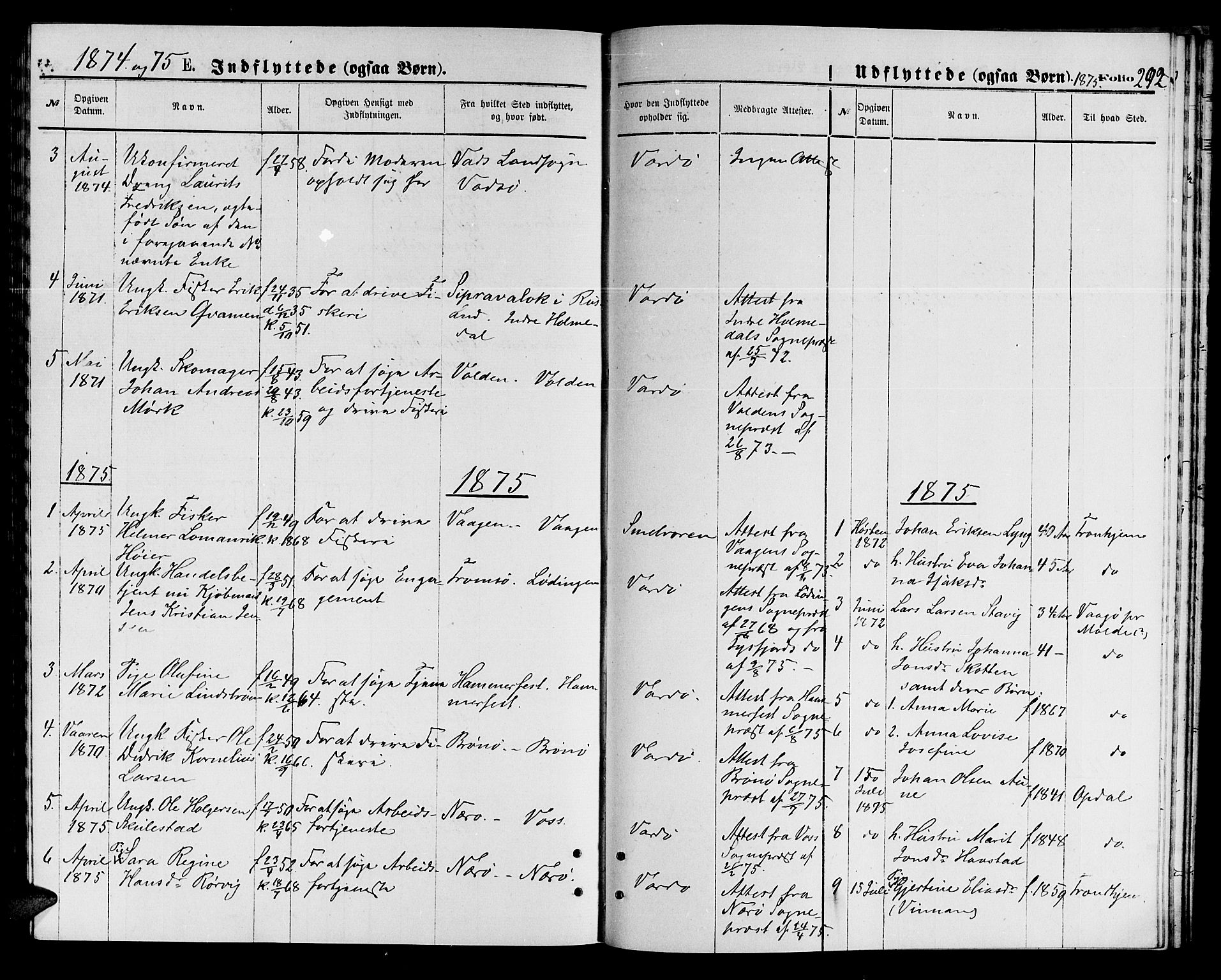 Vardø sokneprestkontor, SATØ/S-1332/H/Hb/L0003klokker: Parish register (copy) no. 3, 1871-1878, p. 292