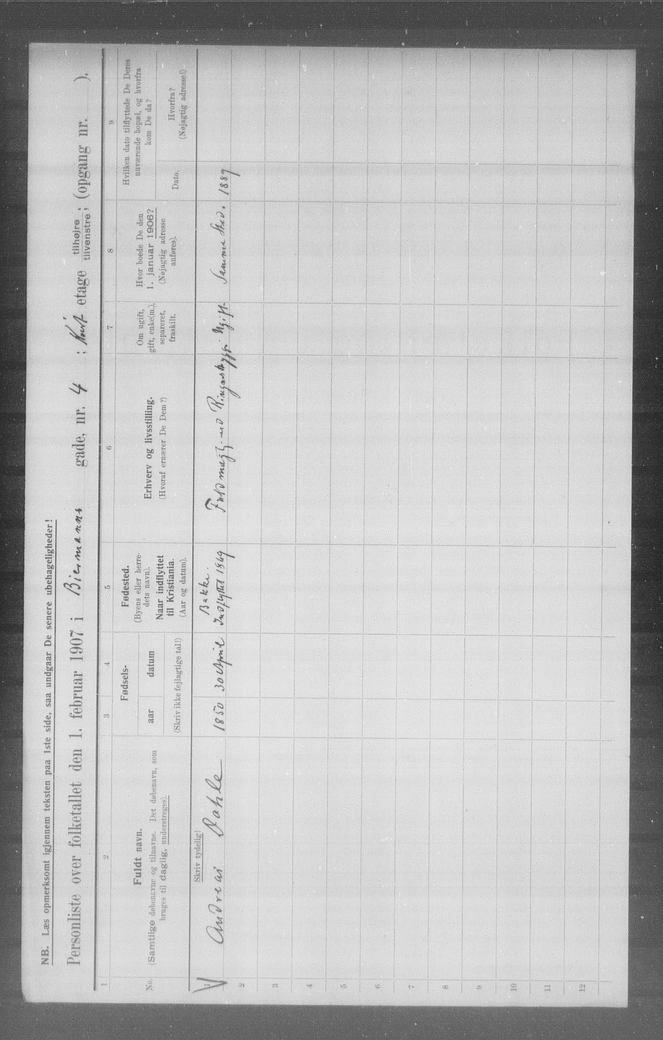 OBA, Municipal Census 1907 for Kristiania, 1907, p. 2600