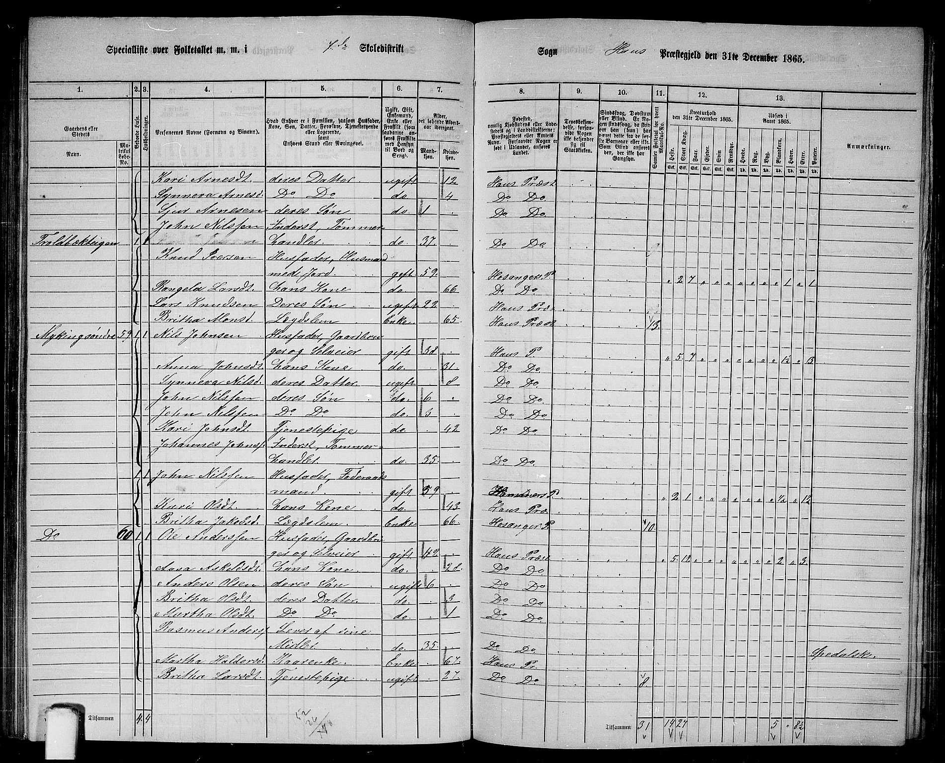 RA, 1865 census for Haus, 1865, p. 129