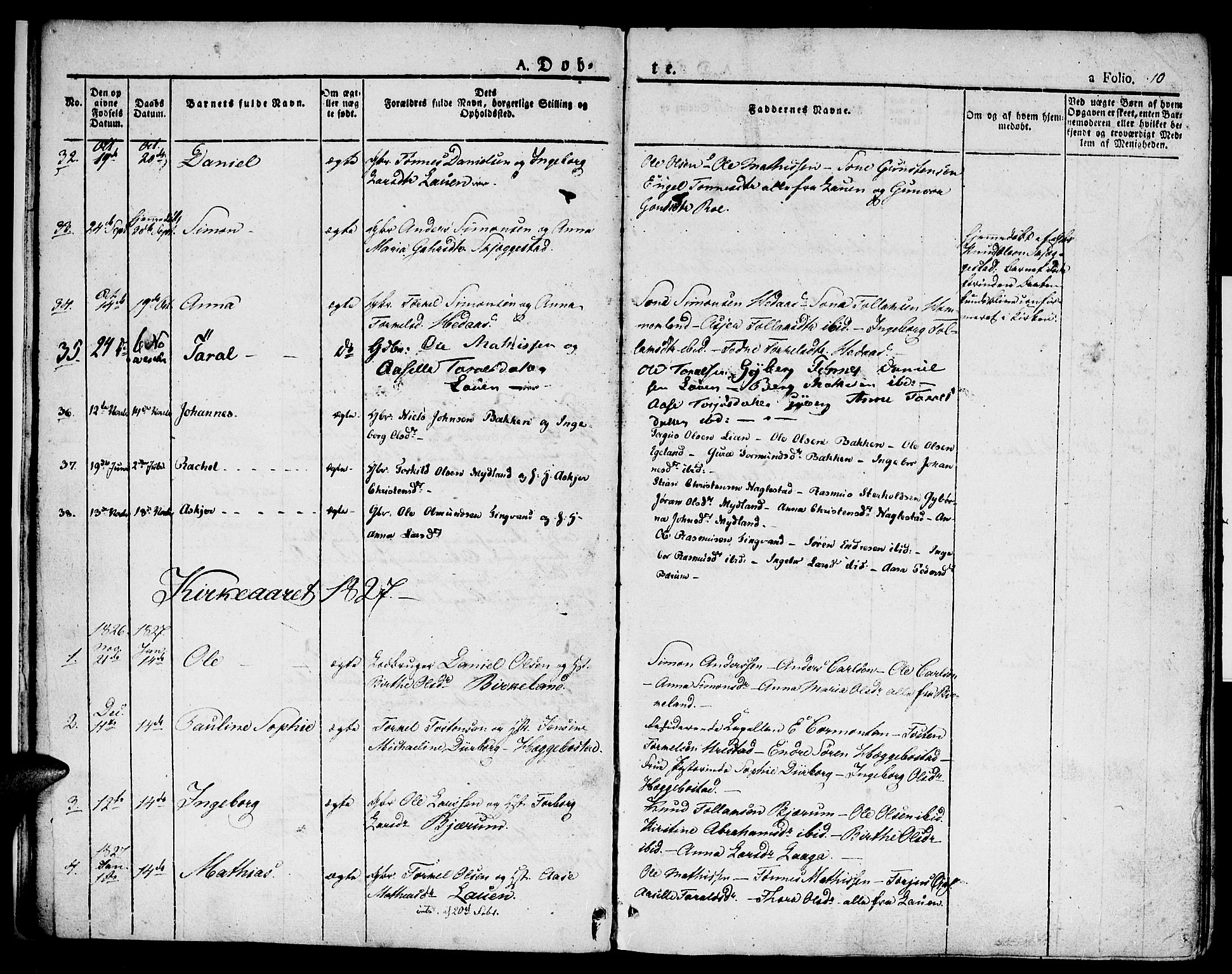 Hægebostad sokneprestkontor, SAK/1111-0024/F/Fa/Faa/L0003: Parish register (official) no. A 3 /1, 1825-1834, p. 10