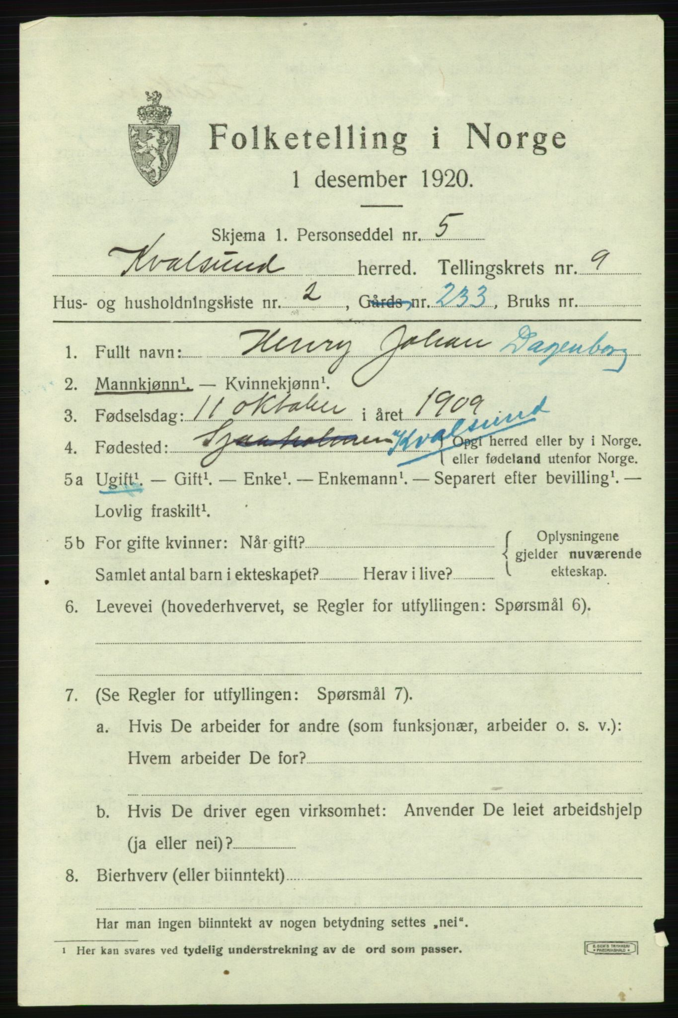 SATØ, 1920 census for , 1920, p. 2782