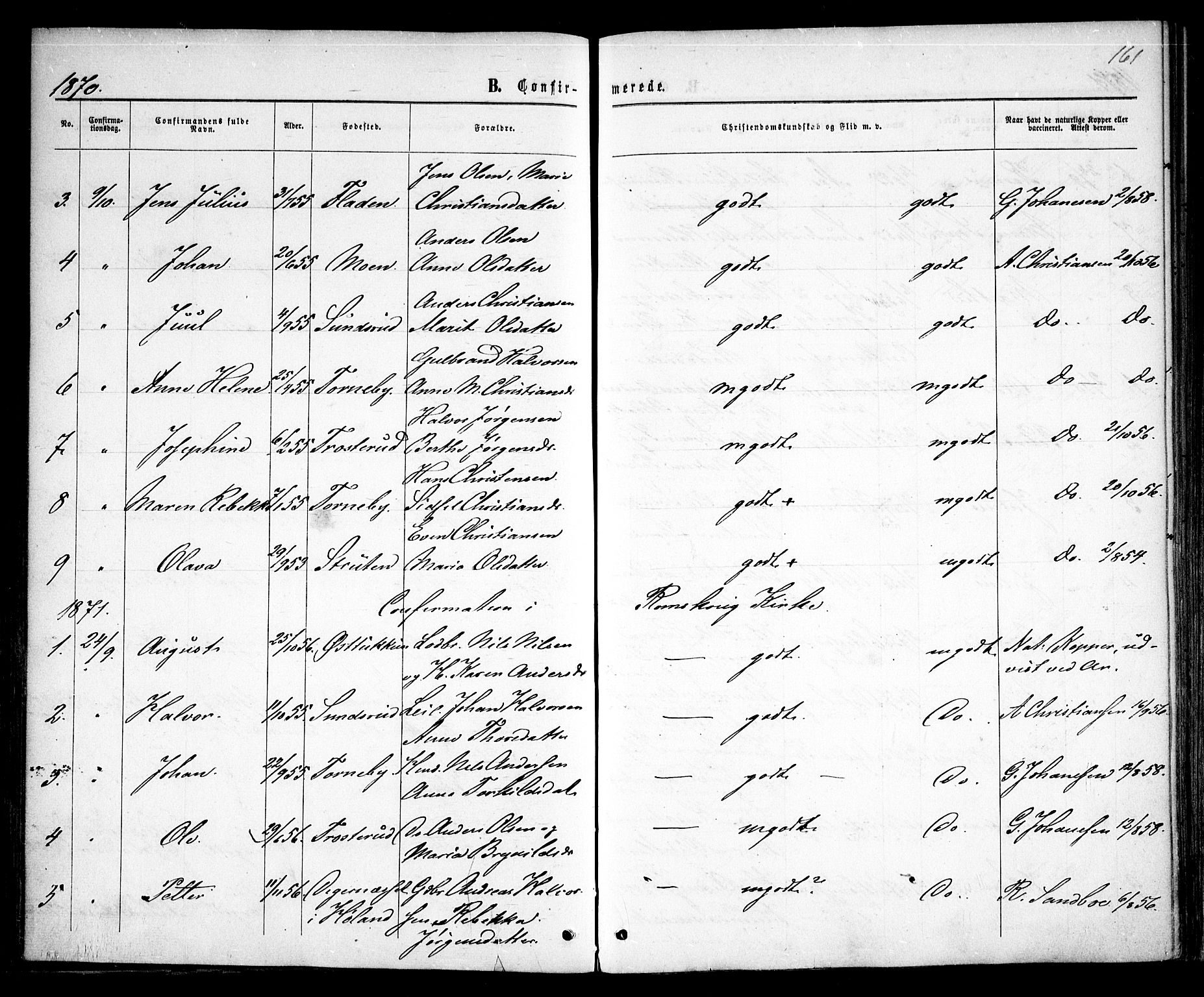 Rødenes prestekontor Kirkebøker, AV/SAO-A-2005/F/Fa/L0008: Parish register (official) no. I 8, 1869-1879, p. 161