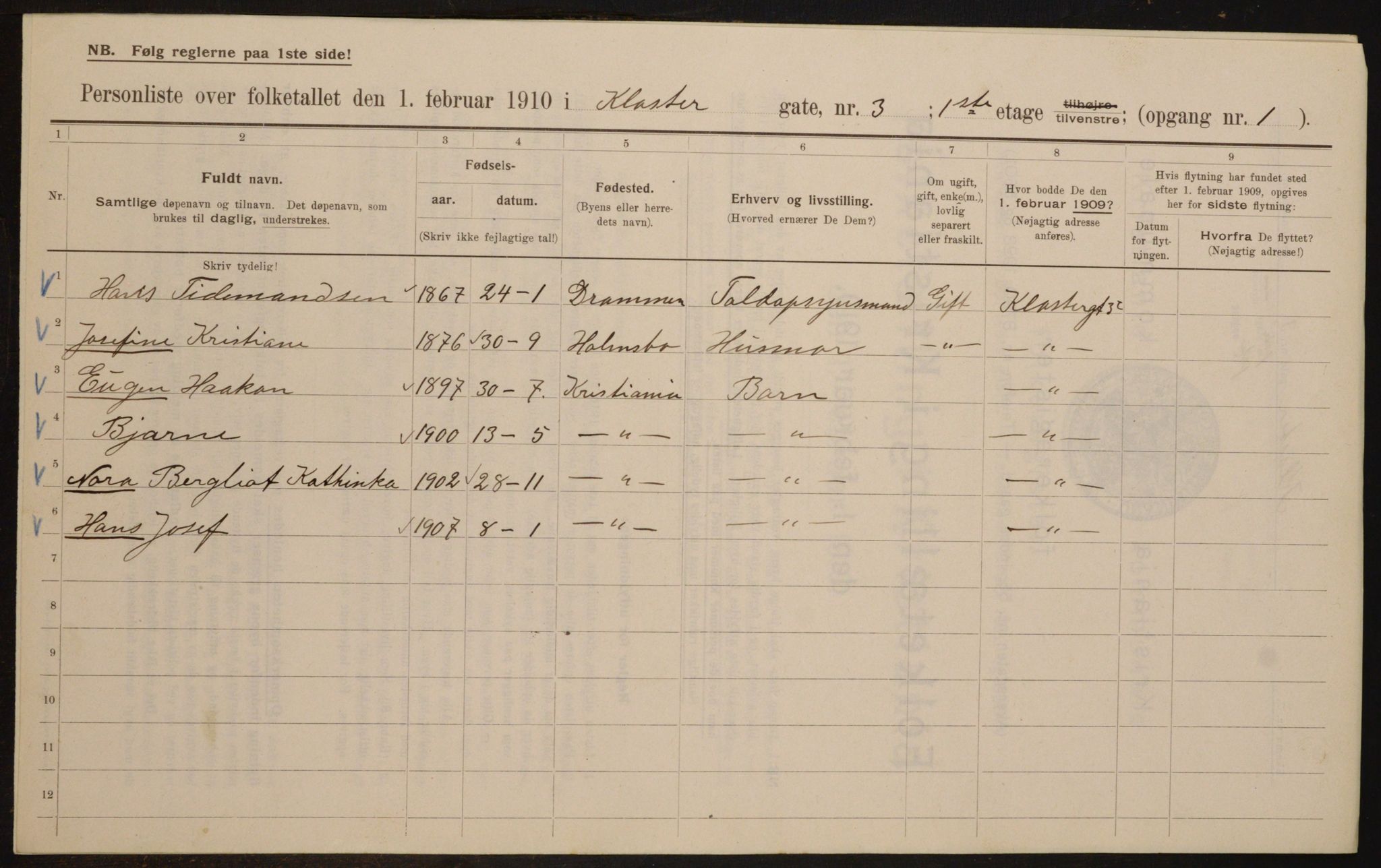 OBA, Municipal Census 1910 for Kristiania, 1910, p. 50624