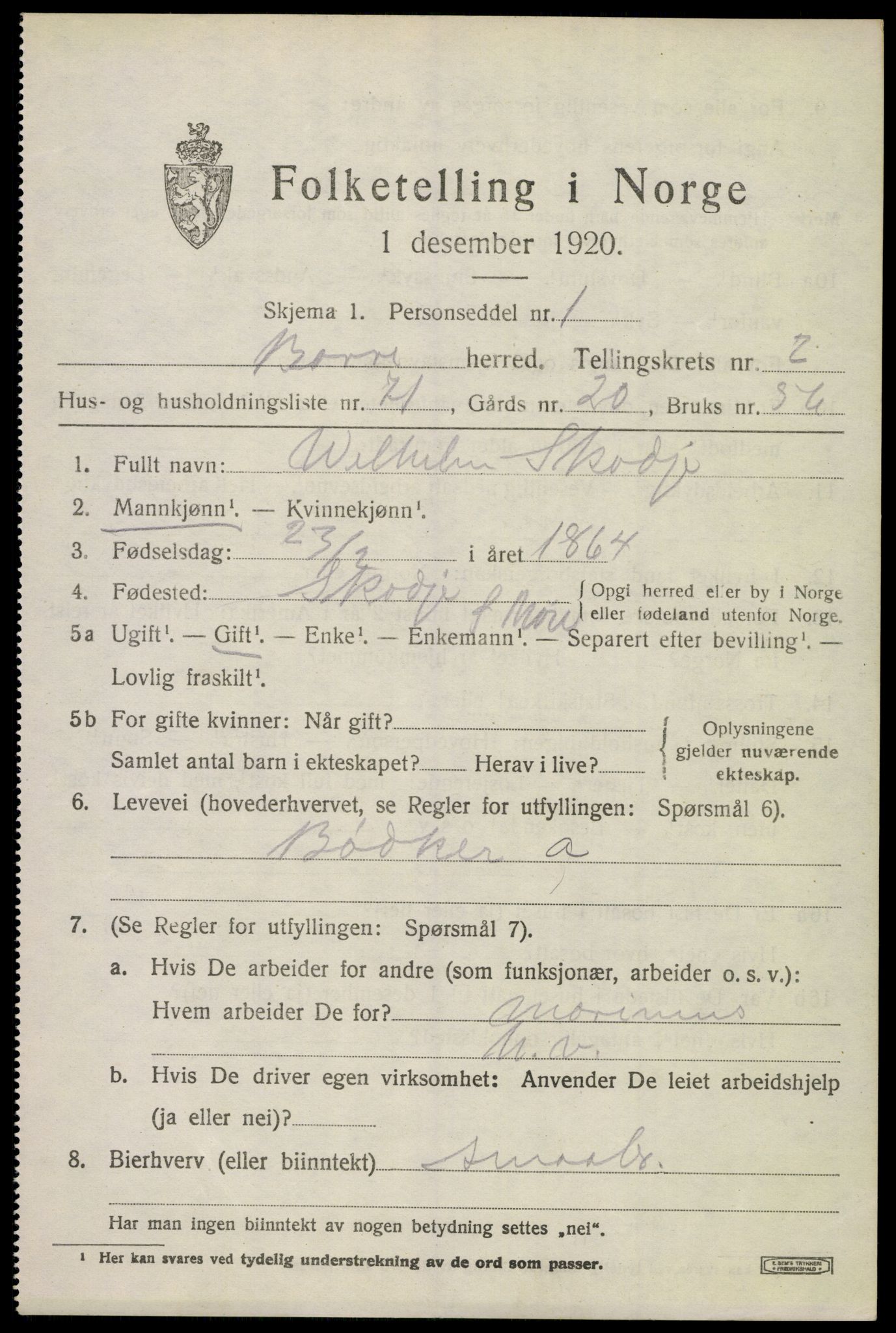 SAKO, 1920 census for Borre, 1920, p. 4980