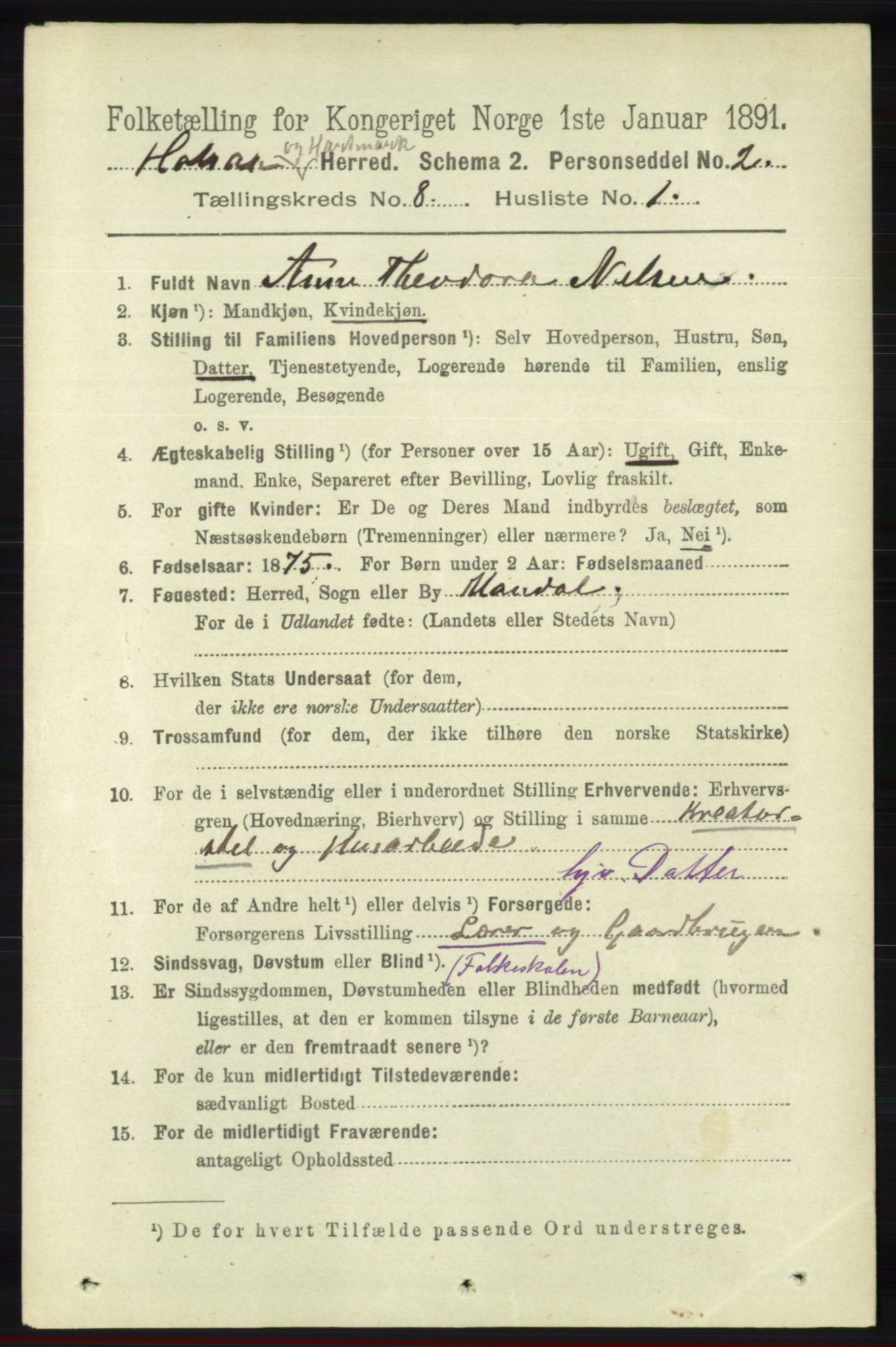 RA, 1891 census for 1019 Halse og Harkmark, 1891, p. 3255