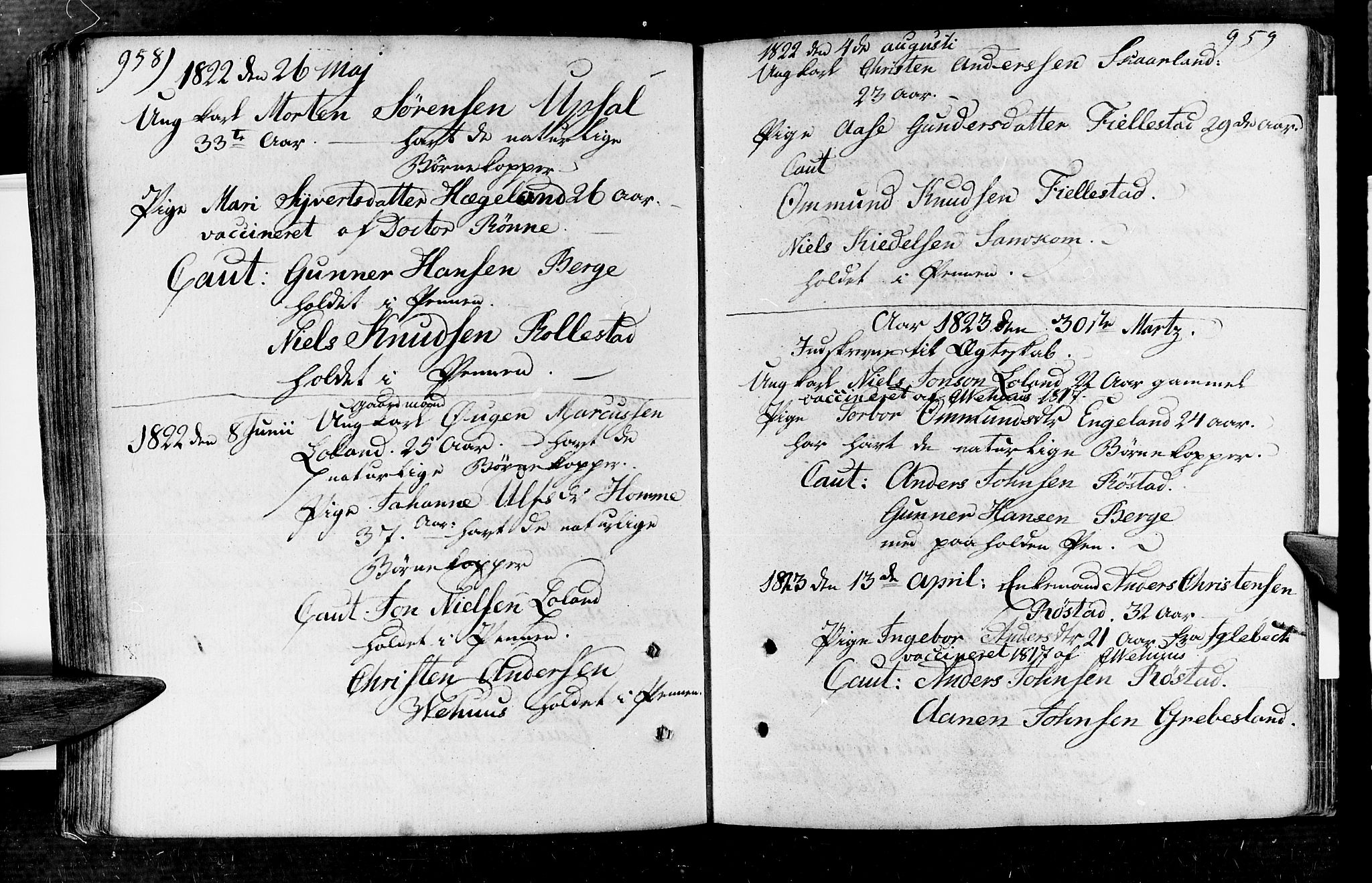 Vennesla sokneprestkontor, AV/SAK-1111-0045/Fa/Fac/L0002: Parish register (official) no. A 2, 1785-1834, p. 958-959