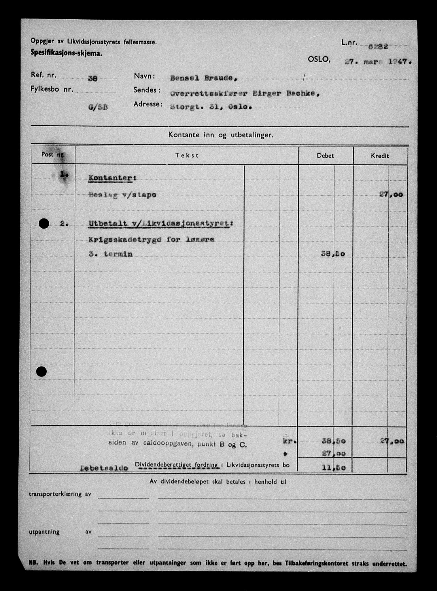 Justisdepartementet, Tilbakeføringskontoret for inndratte formuer, AV/RA-S-1564/H/Hc/Hcc/L0927: --, 1945-1947, p. 474