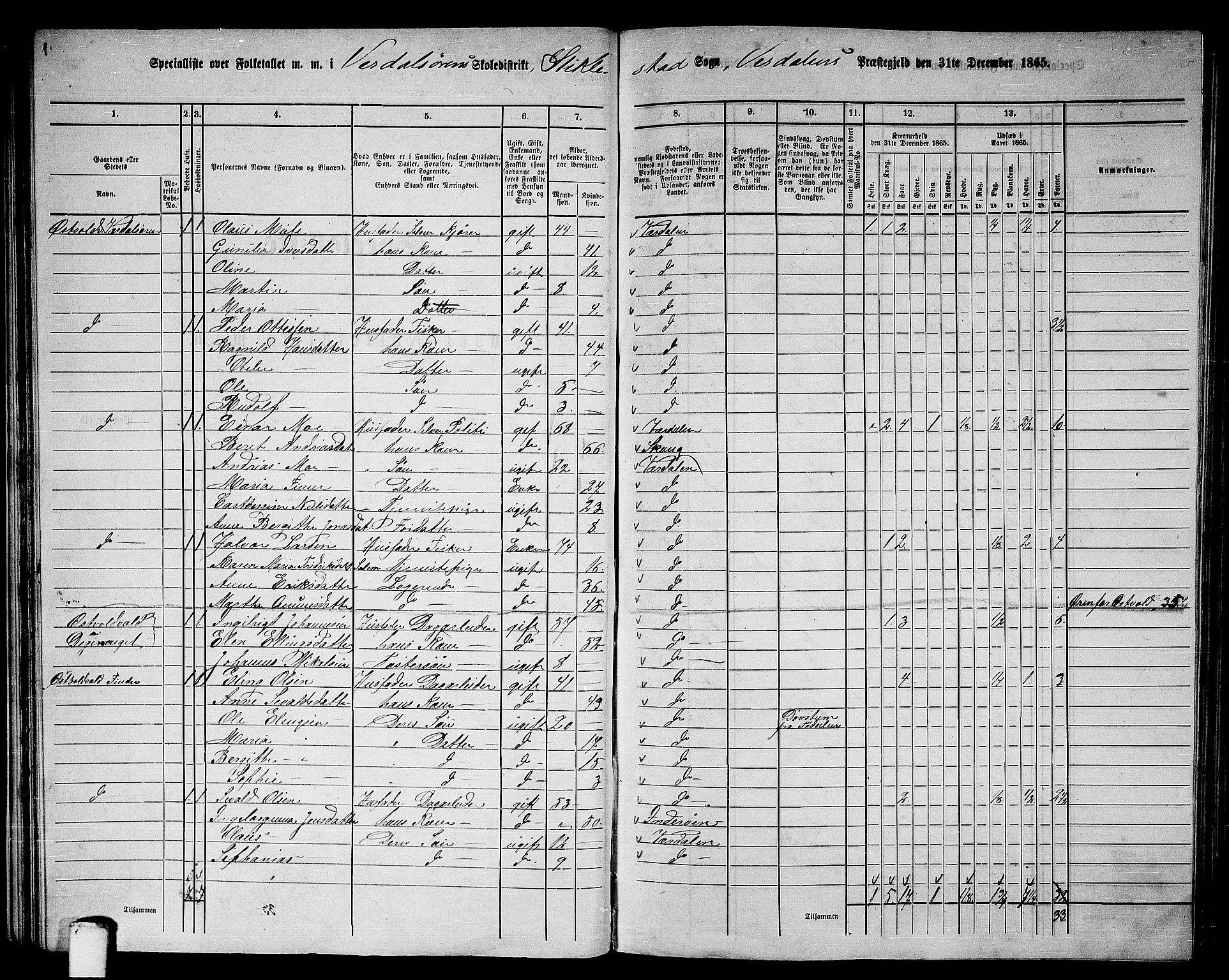 RA, 1865 census for Verdal, 1865, p. 38