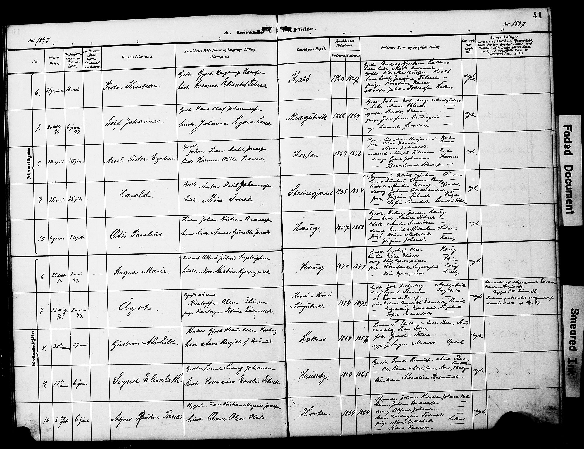 Ministerialprotokoller, klokkerbøker og fødselsregistre - Nord-Trøndelag, SAT/A-1458/788/L0701: Parish register (copy) no. 788C01, 1888-1913, p. 41