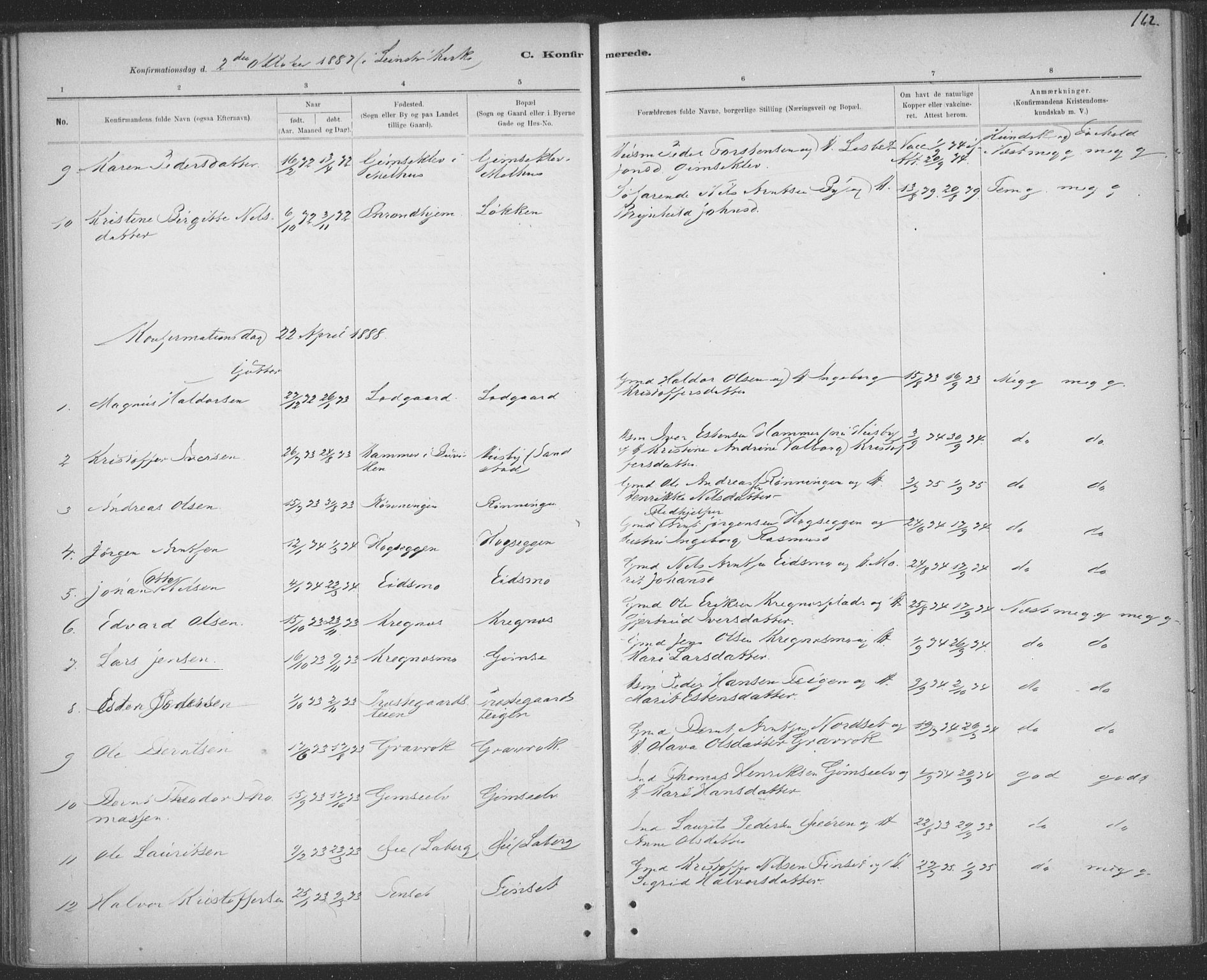 Ministerialprotokoller, klokkerbøker og fødselsregistre - Sør-Trøndelag, SAT/A-1456/691/L1085: Parish register (official) no. 691A17, 1887-1908, p. 162
