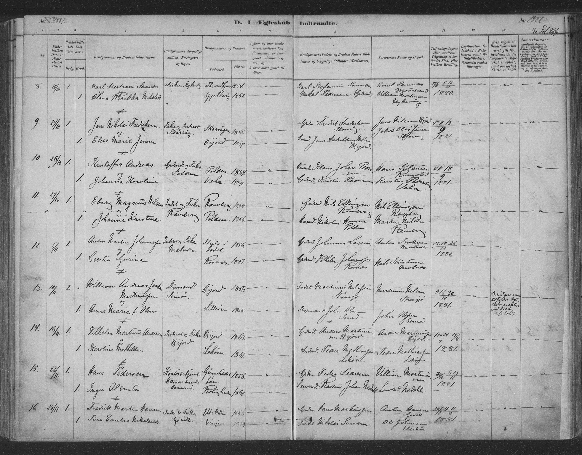 Ministerialprotokoller, klokkerbøker og fødselsregistre - Nordland, AV/SAT-A-1459/891/L1302: Parish register (official) no. 891A07, 1878-1895, p. 277