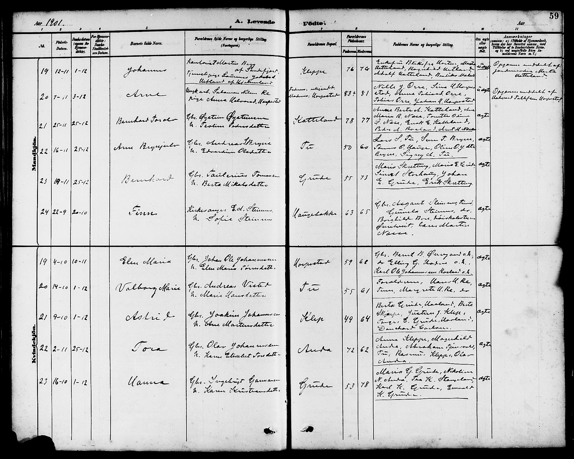 Klepp sokneprestkontor, SAST/A-101803/001/3/30BB/L0004: Parish register (copy) no. B 4, 1889-1914, p. 59