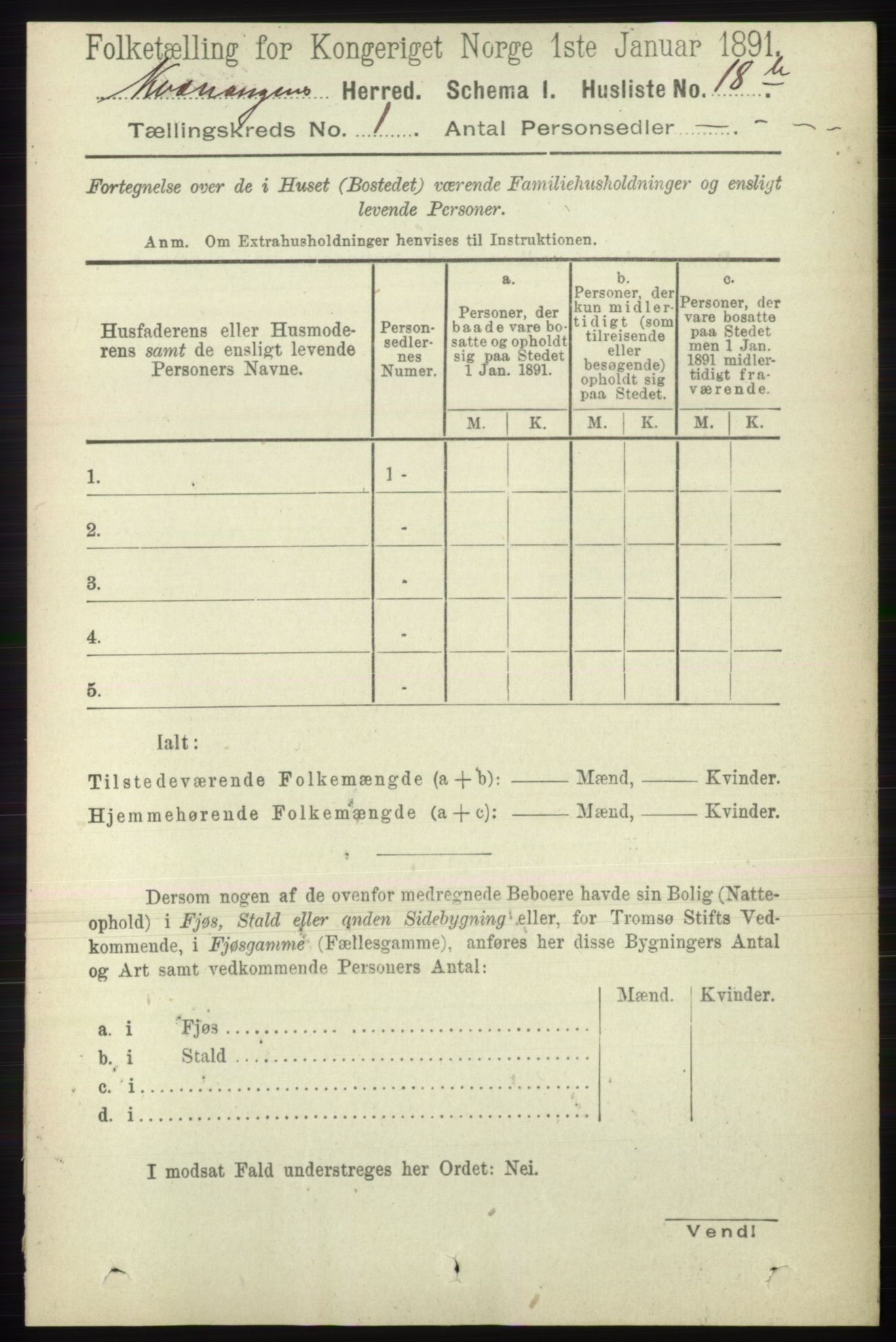 RA, 1891 census for 1943 Kvænangen, 1891, p. 32