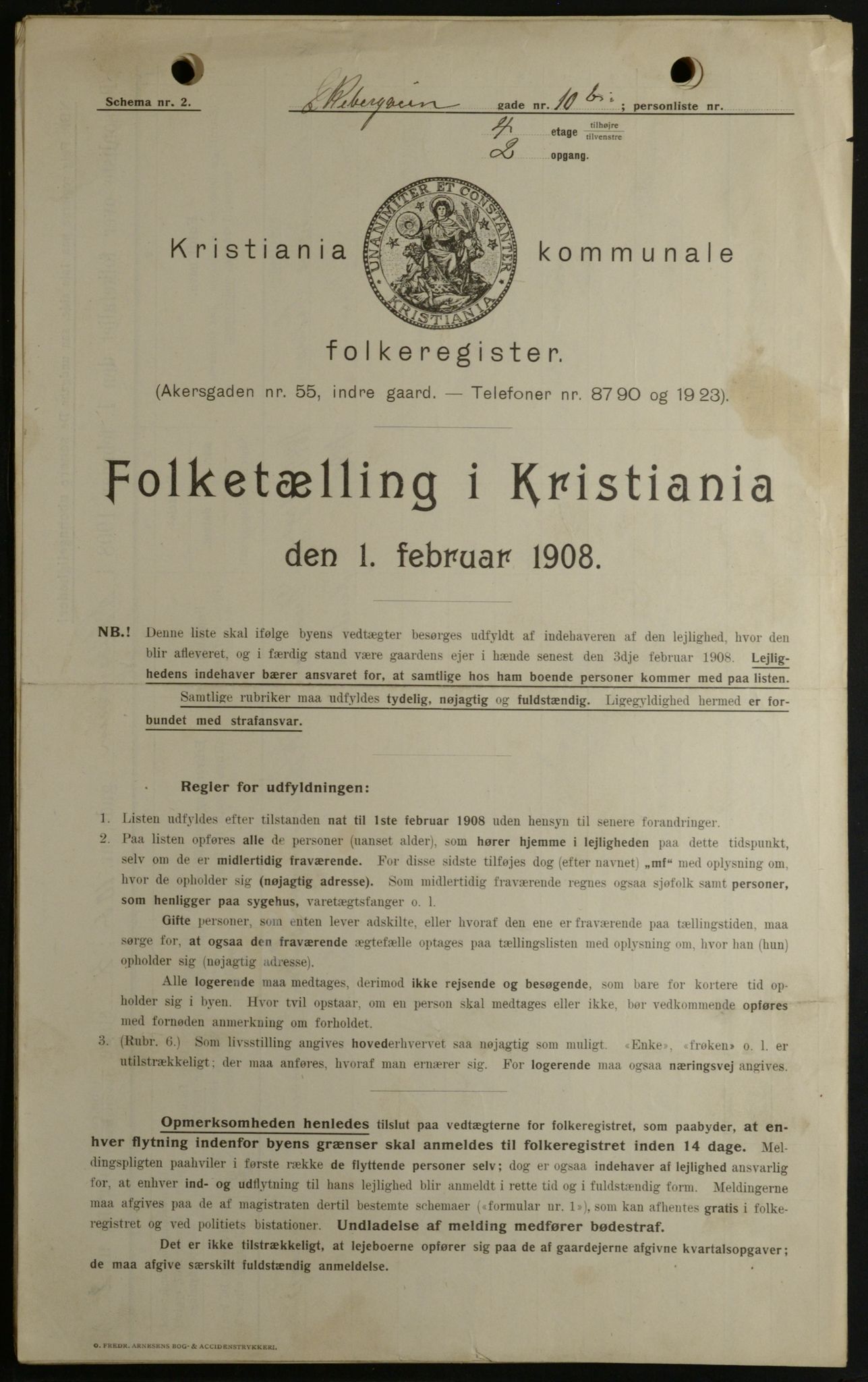 OBA, Municipal Census 1908 for Kristiania, 1908, p. 18497