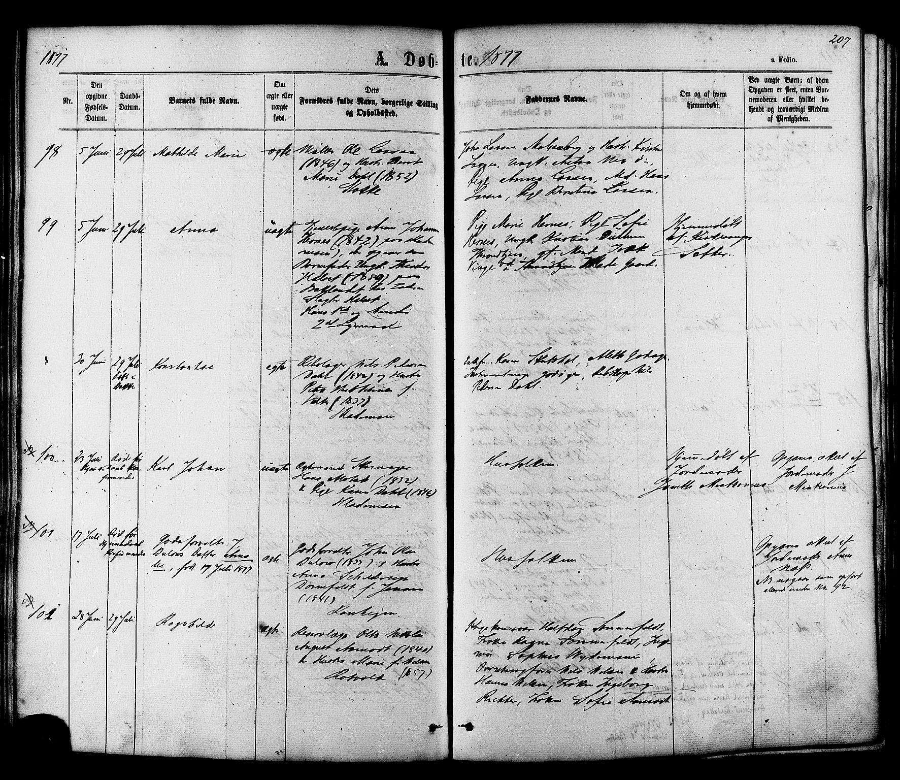 Ministerialprotokoller, klokkerbøker og fødselsregistre - Sør-Trøndelag, AV/SAT-A-1456/606/L0293: Parish register (official) no. 606A08, 1866-1877, p. 207