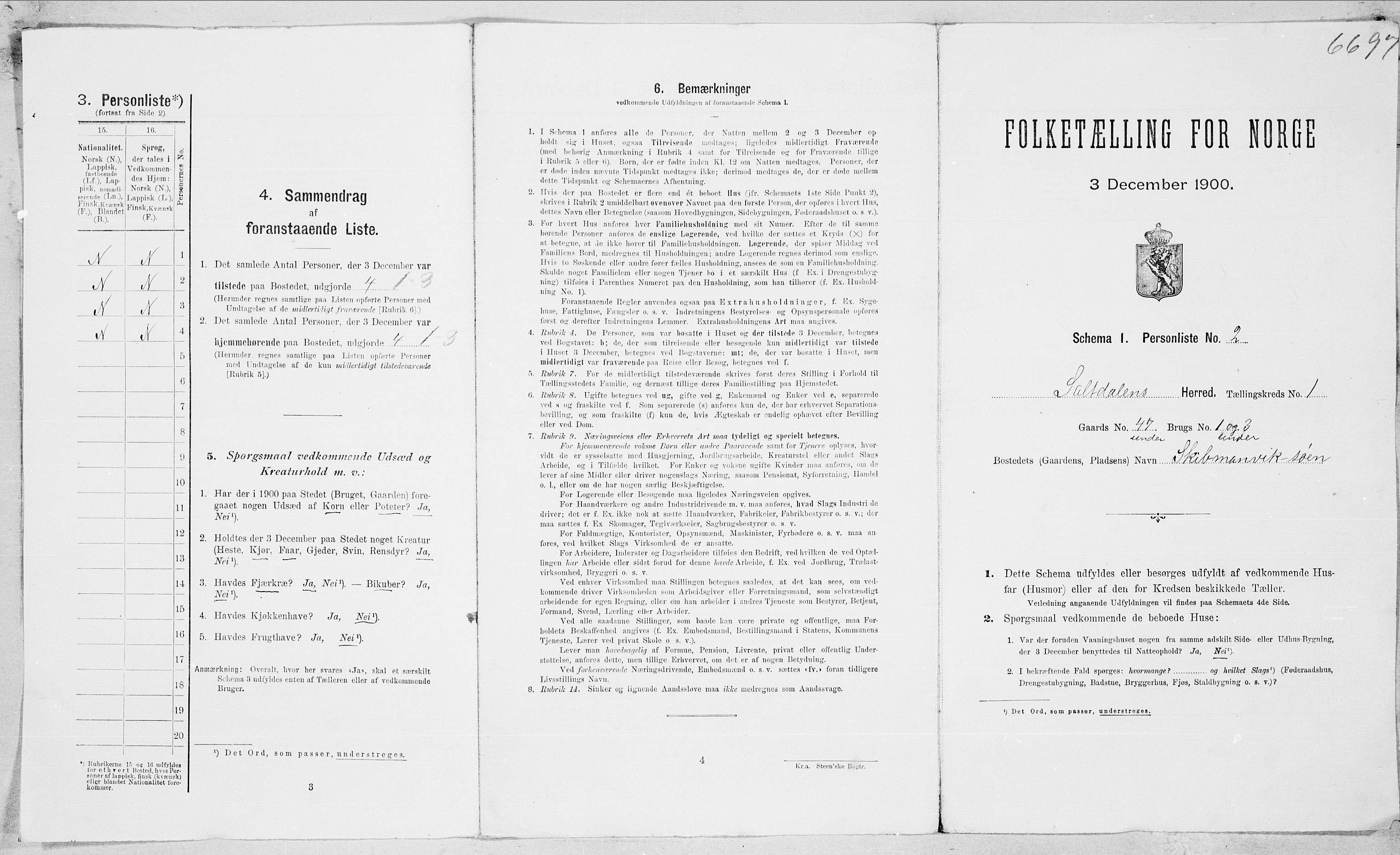 SAT, 1900 census for Saltdal, 1900, p. 20