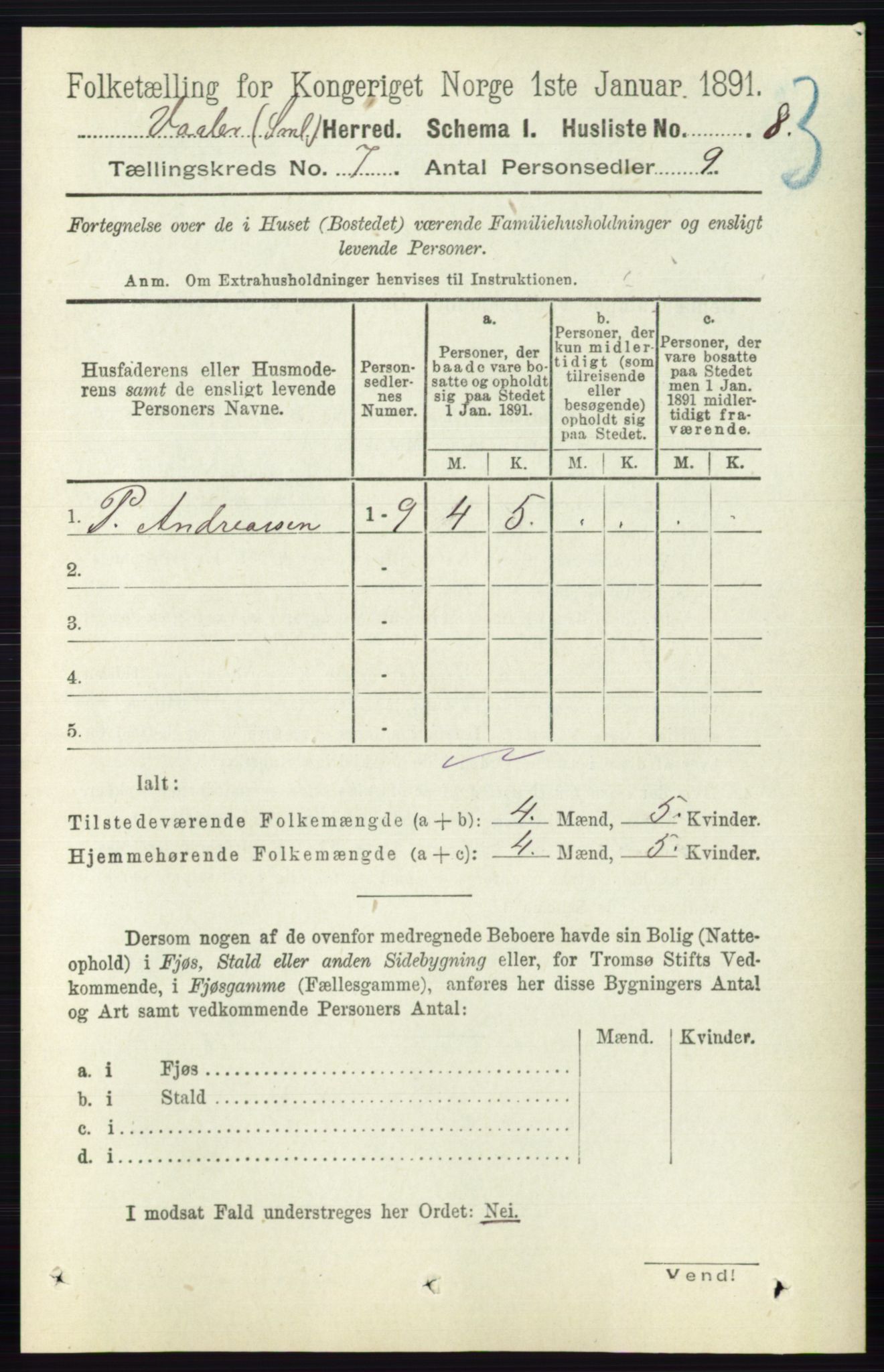RA, 1891 census for 0137 Våler, 1891, p. 2805