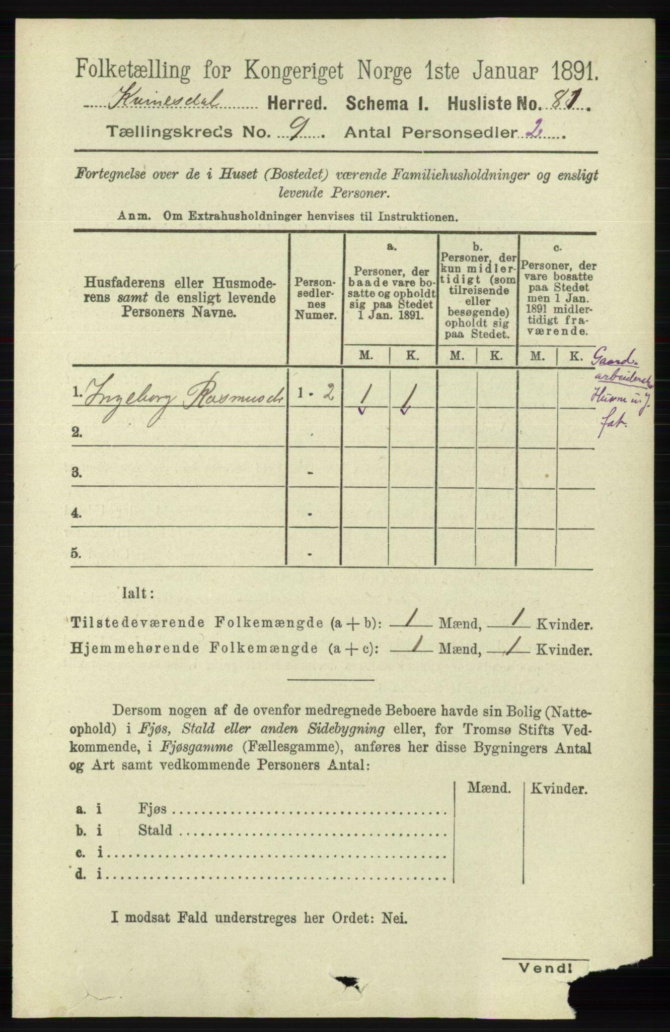 RA, 1891 census for 1037 Kvinesdal, 1891, p. 3289