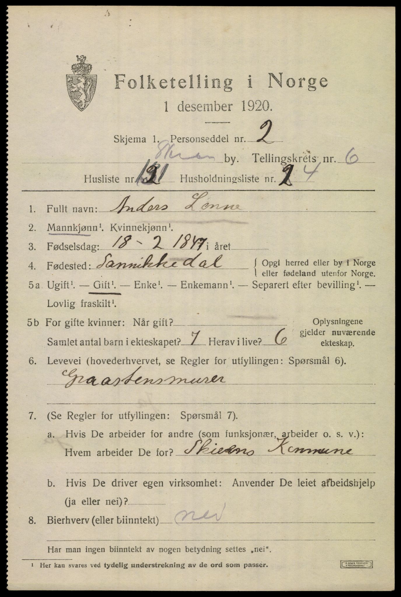 SAKO, 1920 census for Skien, 1920, p. 24264