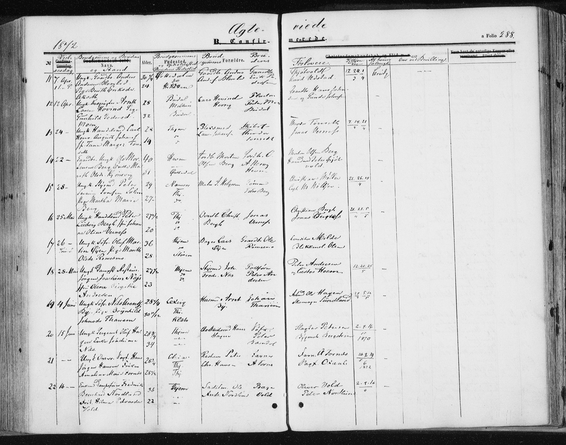 Ministerialprotokoller, klokkerbøker og fødselsregistre - Sør-Trøndelag, SAT/A-1456/602/L0115: Parish register (official) no. 602A13, 1860-1872, p. 288