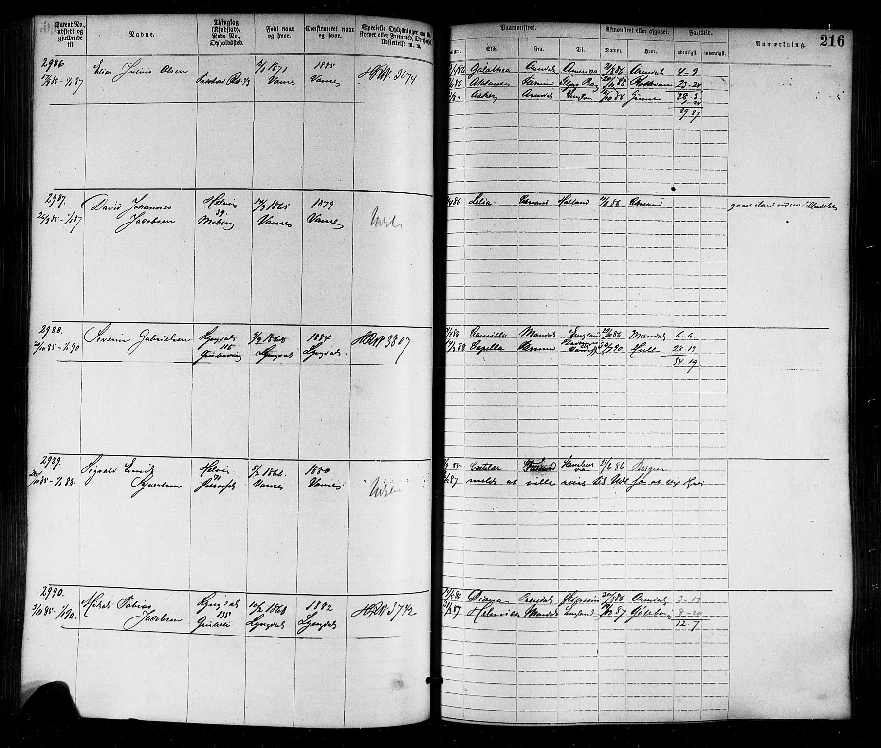Farsund mønstringskrets, SAK/2031-0017/F/Fa/L0006: Annotasjonsrulle nr 1911-3805 med register, Z-3, 1877-1894, p. 248