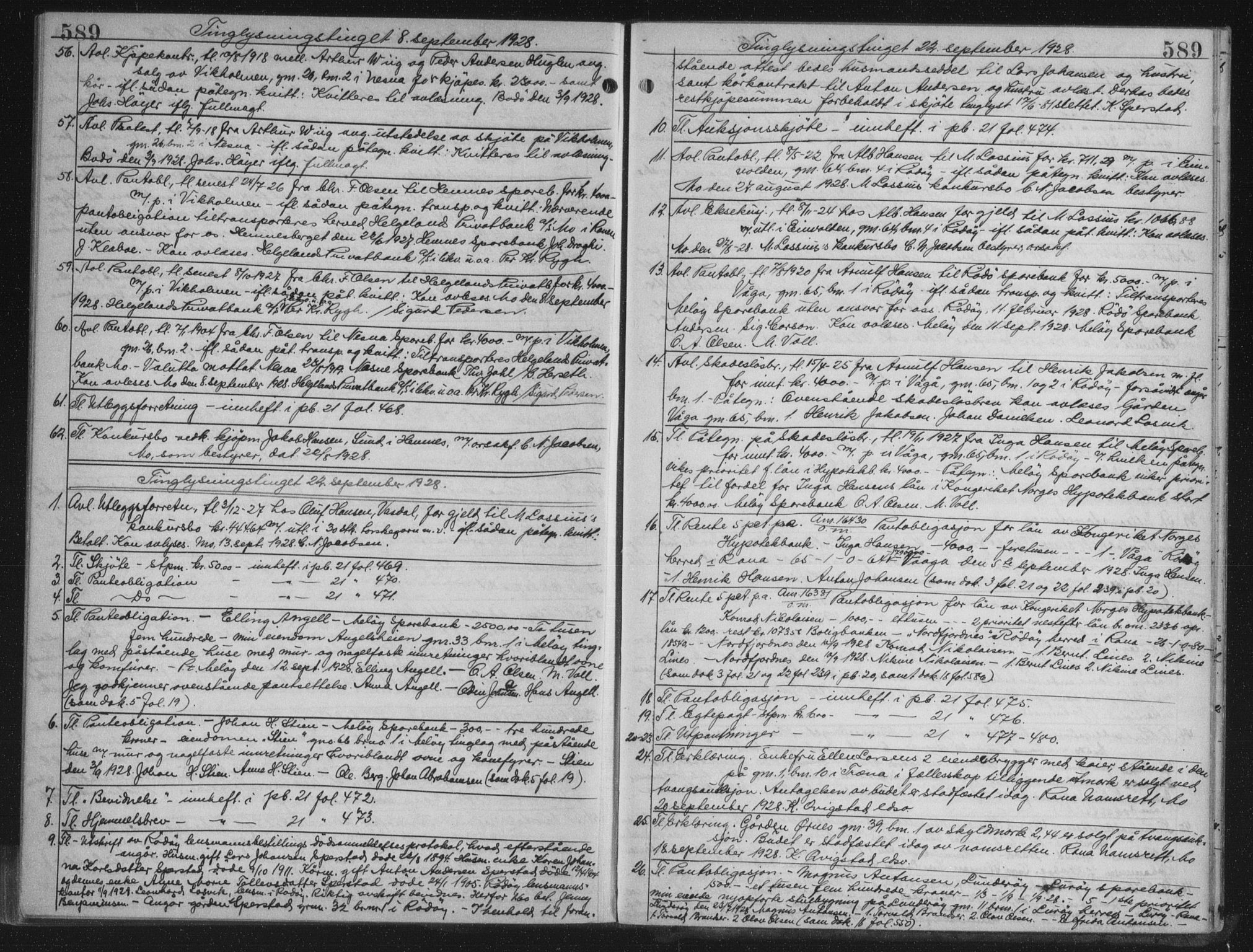 Rana sorenskriveri , AV/SAT-A-1108/1/2/2C/L0018: Mortgage book no. 18, 1923-1928, p. 589, Deed date: 22.09.1928