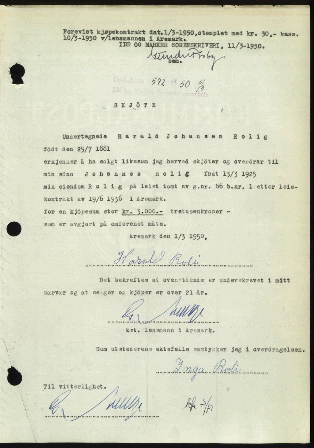 Idd og Marker sorenskriveri, AV/SAO-A-10283/G/Gb/Gbb/L0014: Mortgage book no. A14, 1950-1950, Diary no: : 572/1950